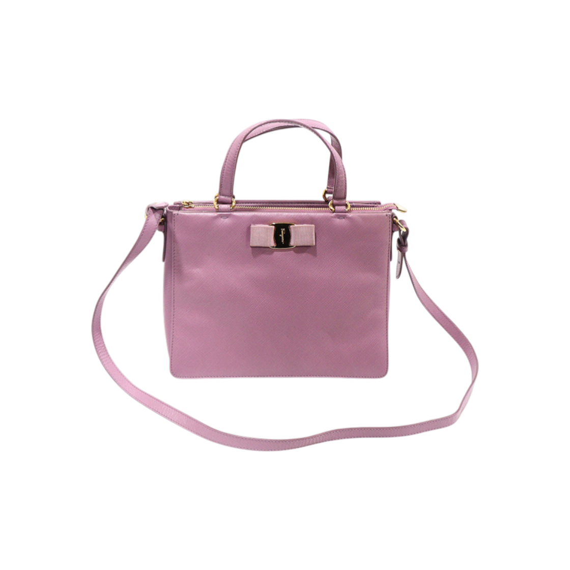 ITOEH9S45AS4 Salvatore Ferragamo 21 E298 Purple Saffiano Gold Bar Tracy Tote 2-Way