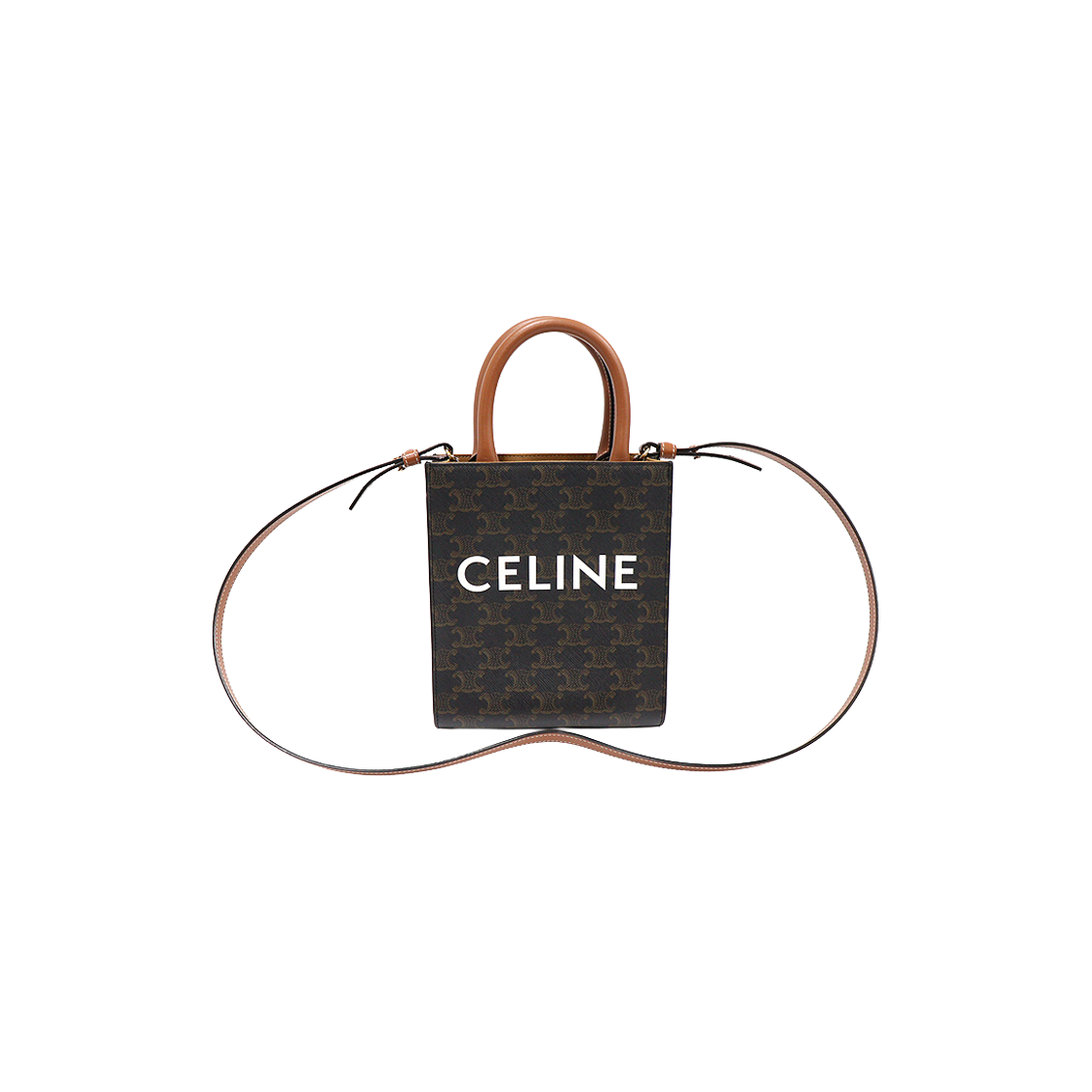 ITOVK9F9P8CK Celine Triope Canvas Tan Calfskin Mini Vertical Cabas 2-Way Bag