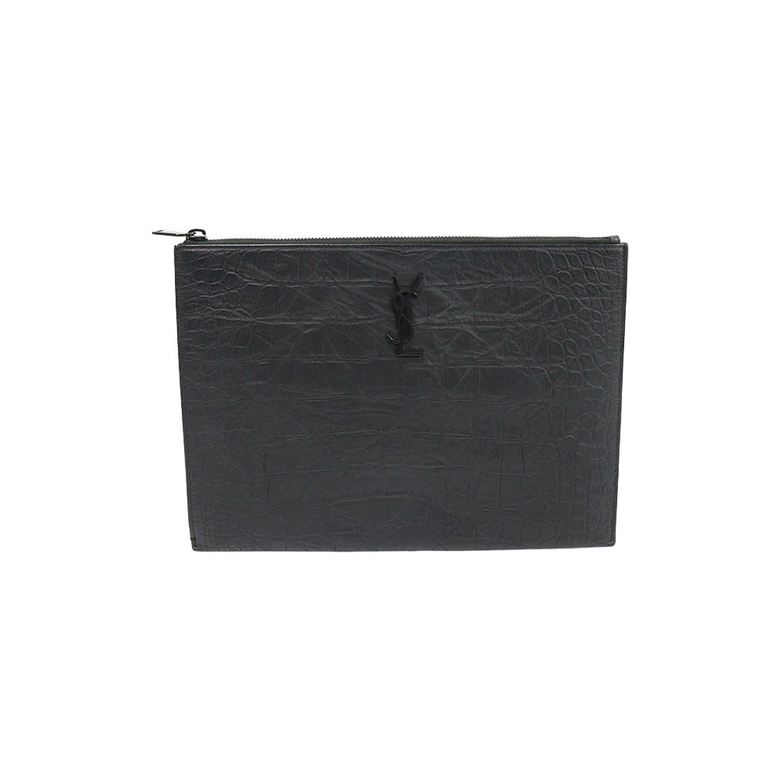 생로랑 453249 블랙 크로커다일 패턴 매트 모노그램 파우치 클러치(Saint Laurent Black Crocodile Pattern Matte Monogram Pouch Clutch)