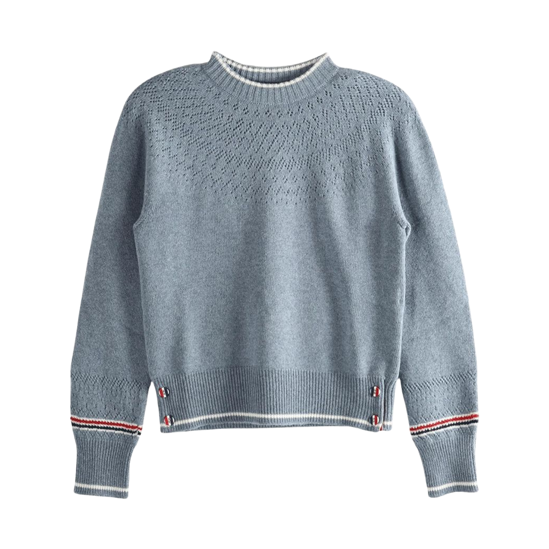 FKA509A-Y1029-440 (W) Thom Browne Pointelle Fair Isle Crewneck Pullover Blue
