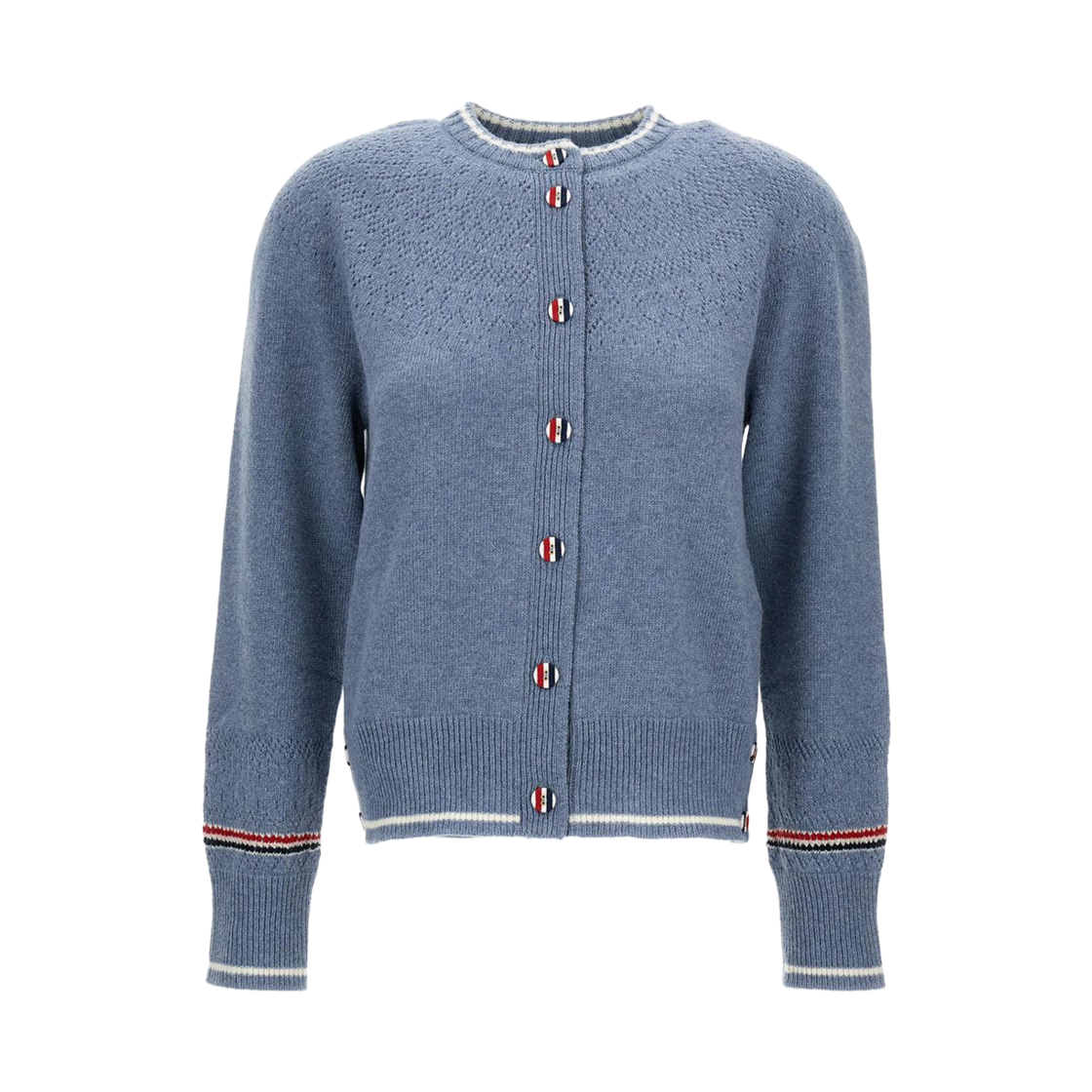 FKC676A-Y1029-440 (W) Thom Browne Pointel Fair Isle Wool Cardigan Blue