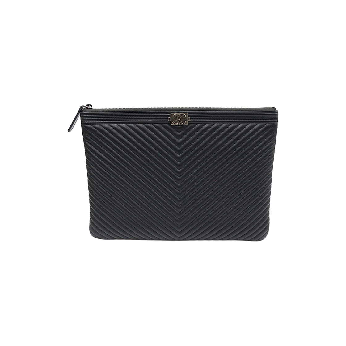 ITOOSMGA8KQL Chanel Dark Navy Lambskin Chevron Boy Chanel New Medium Clutch Bag (26 Series)