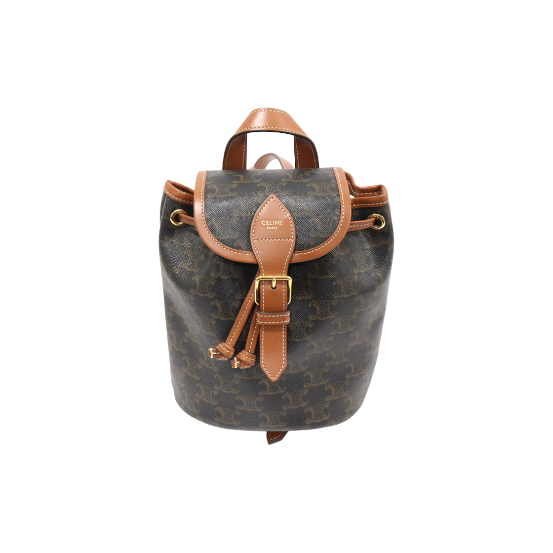 셀린느 197662CAS.04LU 트리옹프 캔버스 탄 카프스킨 폴코 미니 백팩(Celine Triomphe Mini Backpack in Tan Canvas and Calfskin)