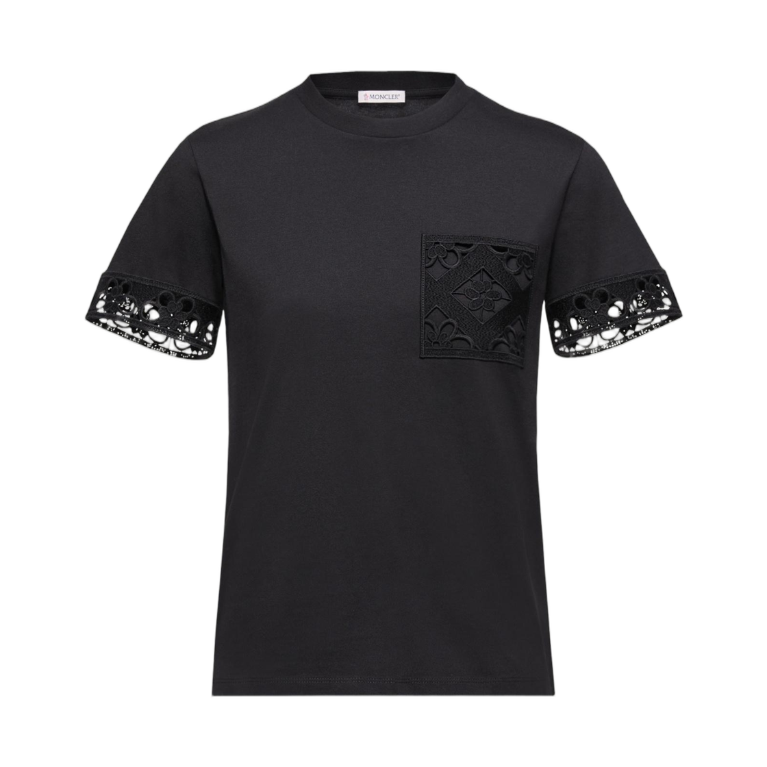 L1-093-8C00025-89AUO-999 (W) Moncler Macrame Trimmed Cotton T-Shirt Black - 26SS