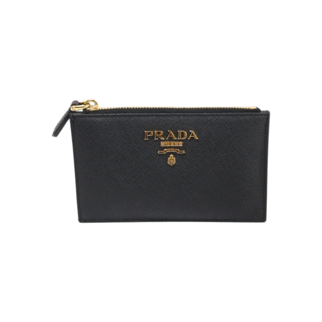 IT9W78NDPS8D Prada 1MC086 Black Saffiano Multi-Color Gold Logo Zip Card Holder