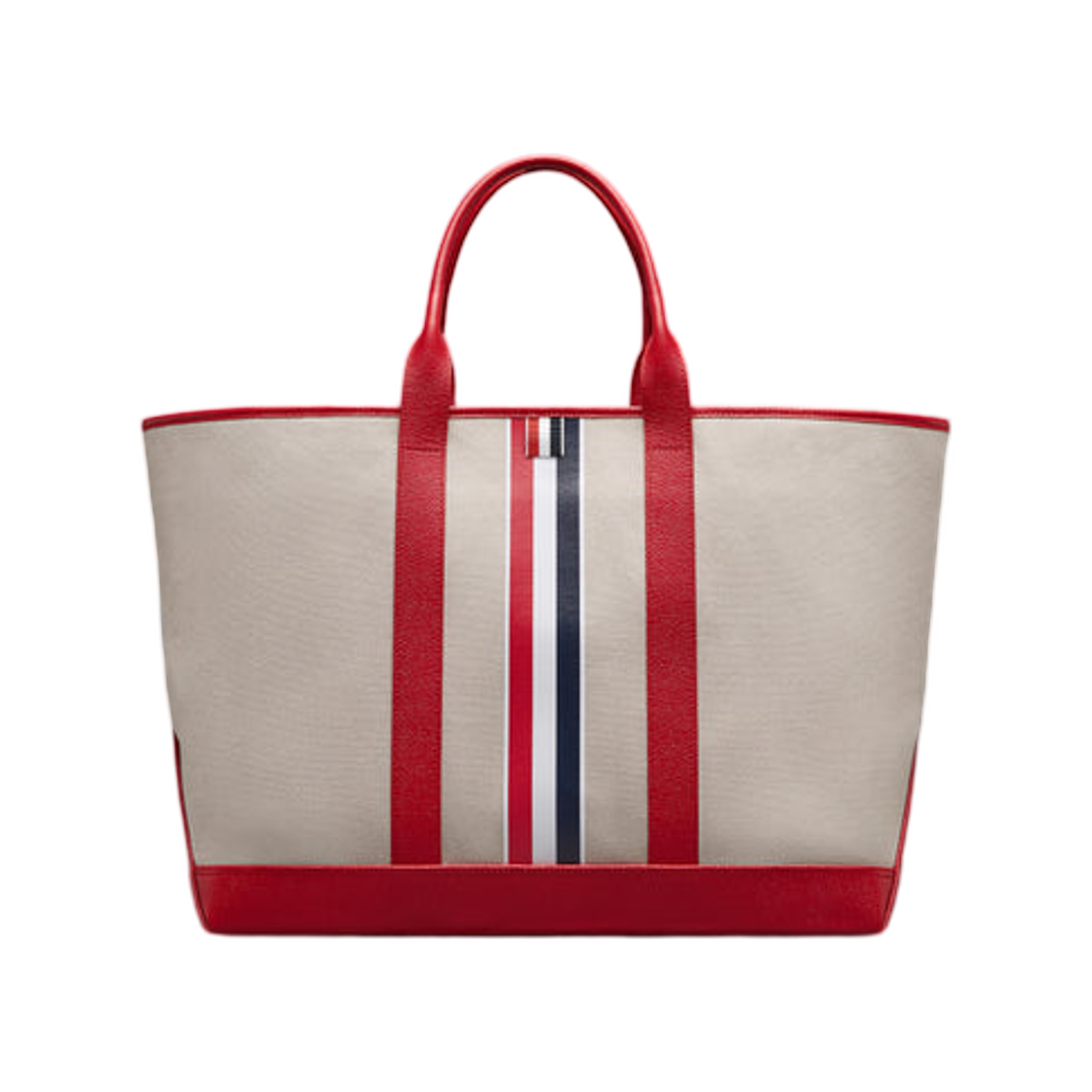 톰브라운 RWB 스트라이프 미디움 툴 토트 솔트 앤 페퍼 코튼 캔버스 레드(Thom Browne RWB Stripe Medium Tool Tote in Salt And Pepper Cotton Canvas Red)