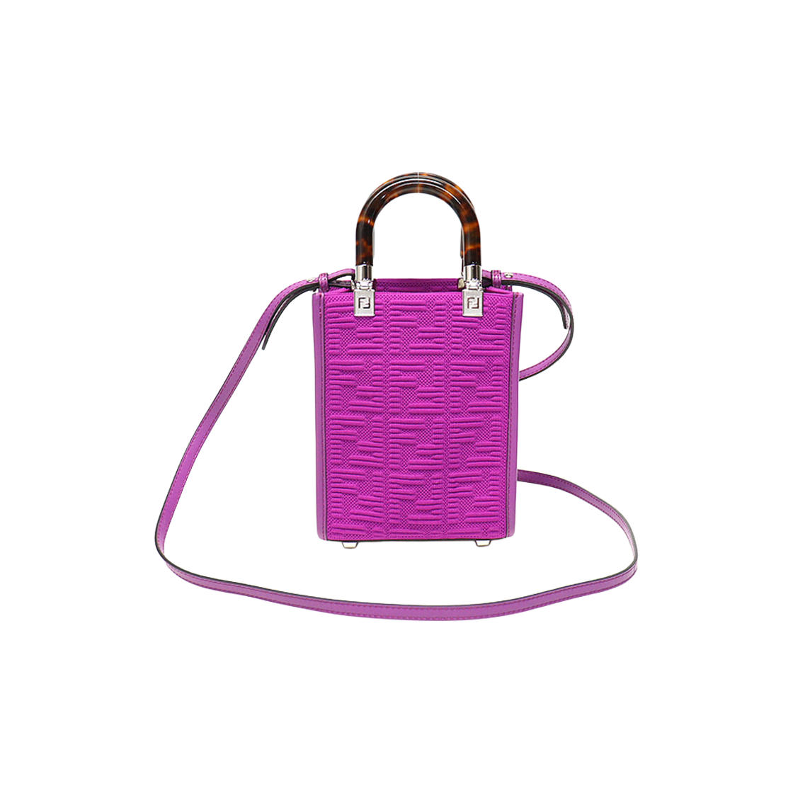ITKU8MN6FTUR Fendi FF Logo Canvas Mini Sunshine Bag with Purple Leather Trim
