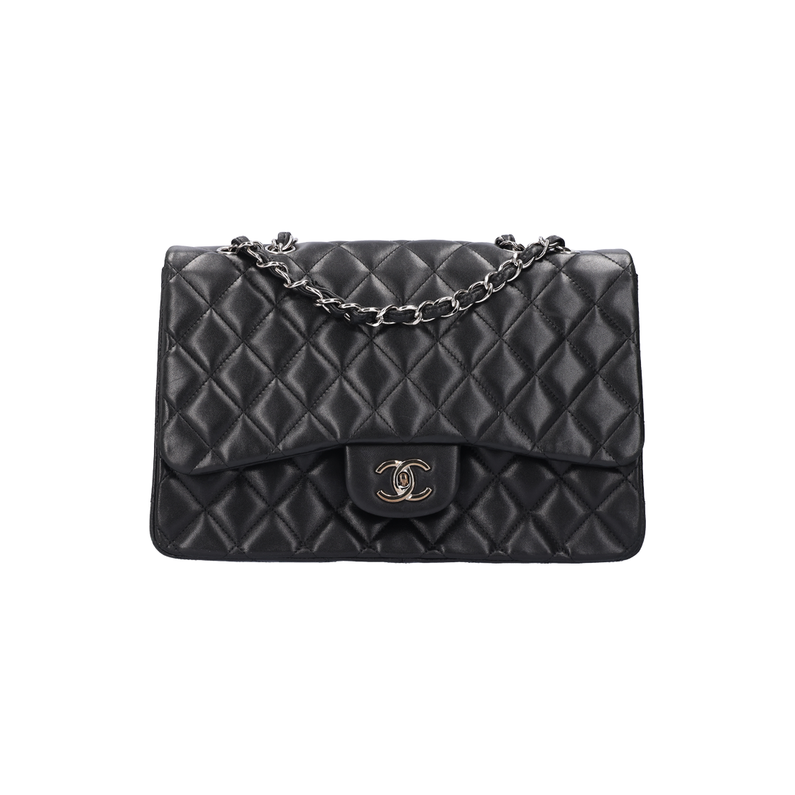 샤넬 A58600 클래식 라지 플랩백 램스킨 블랙 은장(Chanel A58600 Classic Large Flap Bag Lambskin Black Silver Hardware)