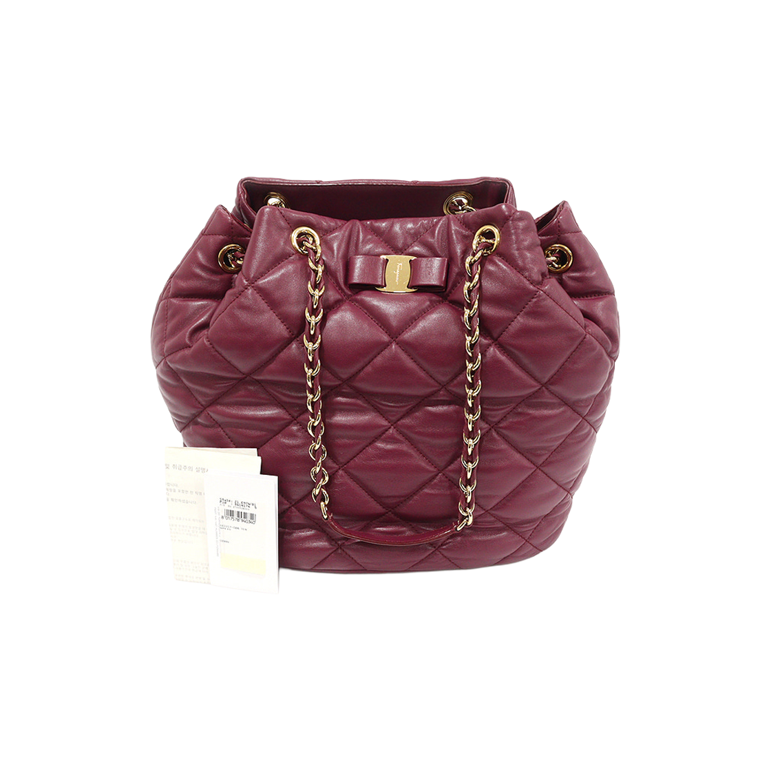 페라가모 21 E974 버건디 나파 퀄팅 바라 보우 제니 버킷 숄더백(Salvatore Ferragamo 21 E974 Burgundy Napa Quilted Vara Bow Jenny Bucket Shoulder Bag)