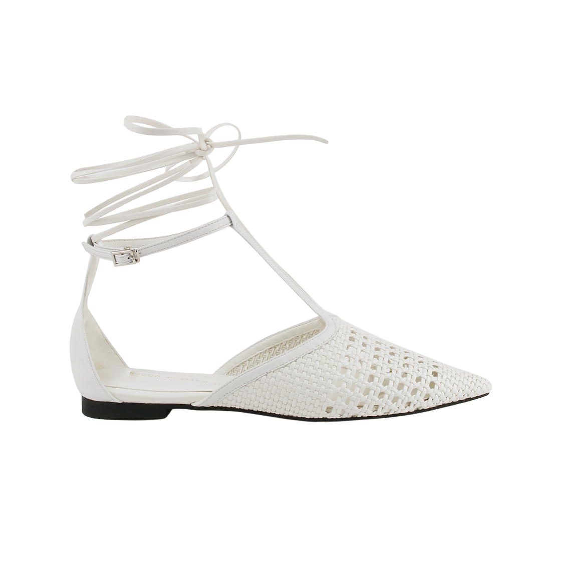 MD0079_1 Moodnight Lily Weaving T-Strap Flat Shoes l White
