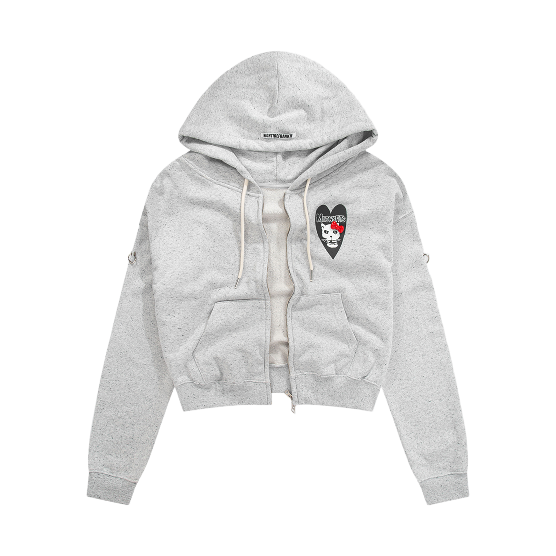 HF26AHZ002GR HIGHTIDE FRANKIE Meowsfits Crop Wire Zip-Up Hoodie Gray