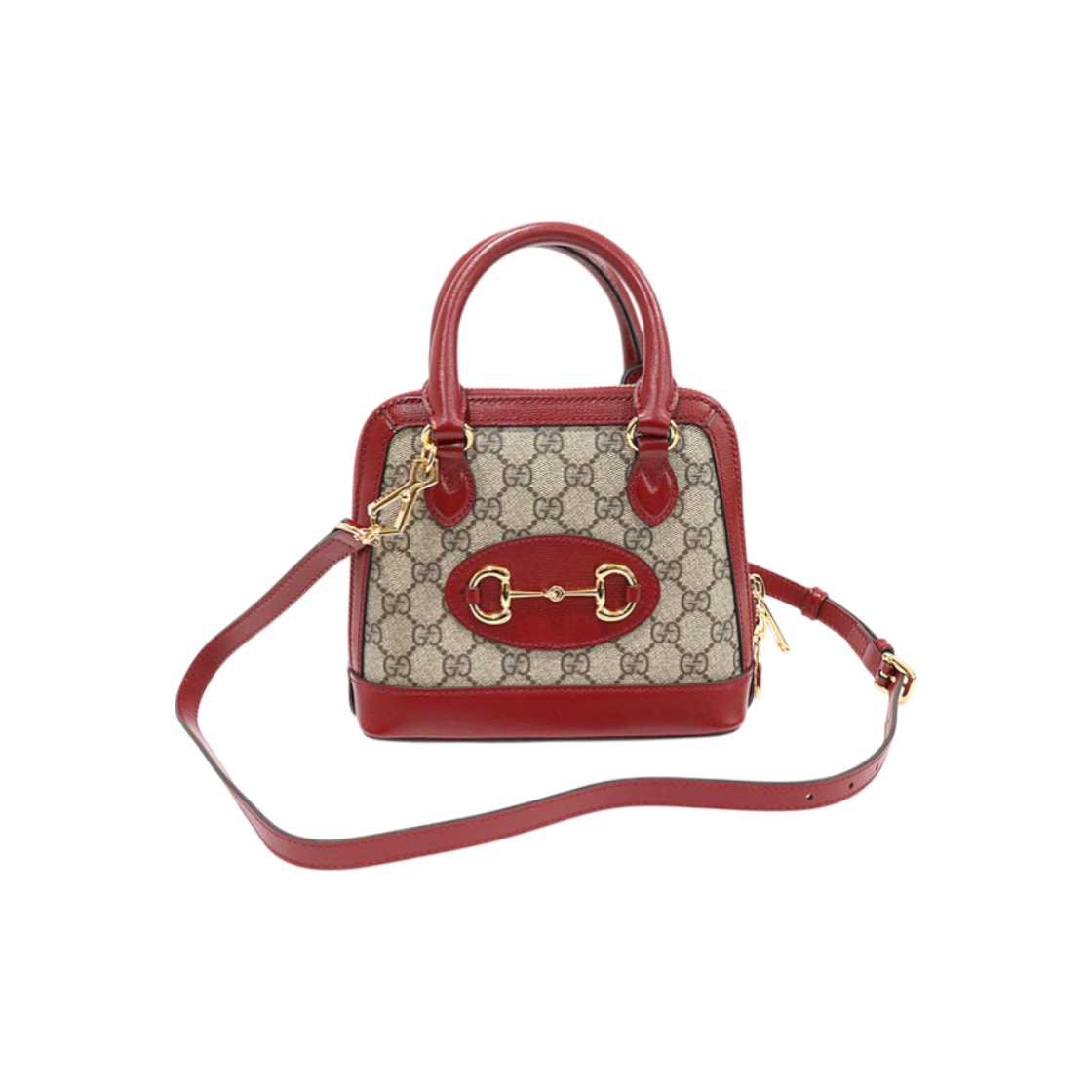 구찌 640716 GG 수프림 캔버스 레드 레더 홀스빗 1955 미니 탑 핸들백 2WAY(Gucci 640716 GG Supreme Canvas Red Leather Horsebit 1955 Mini Top Handle Bag 2-Way)