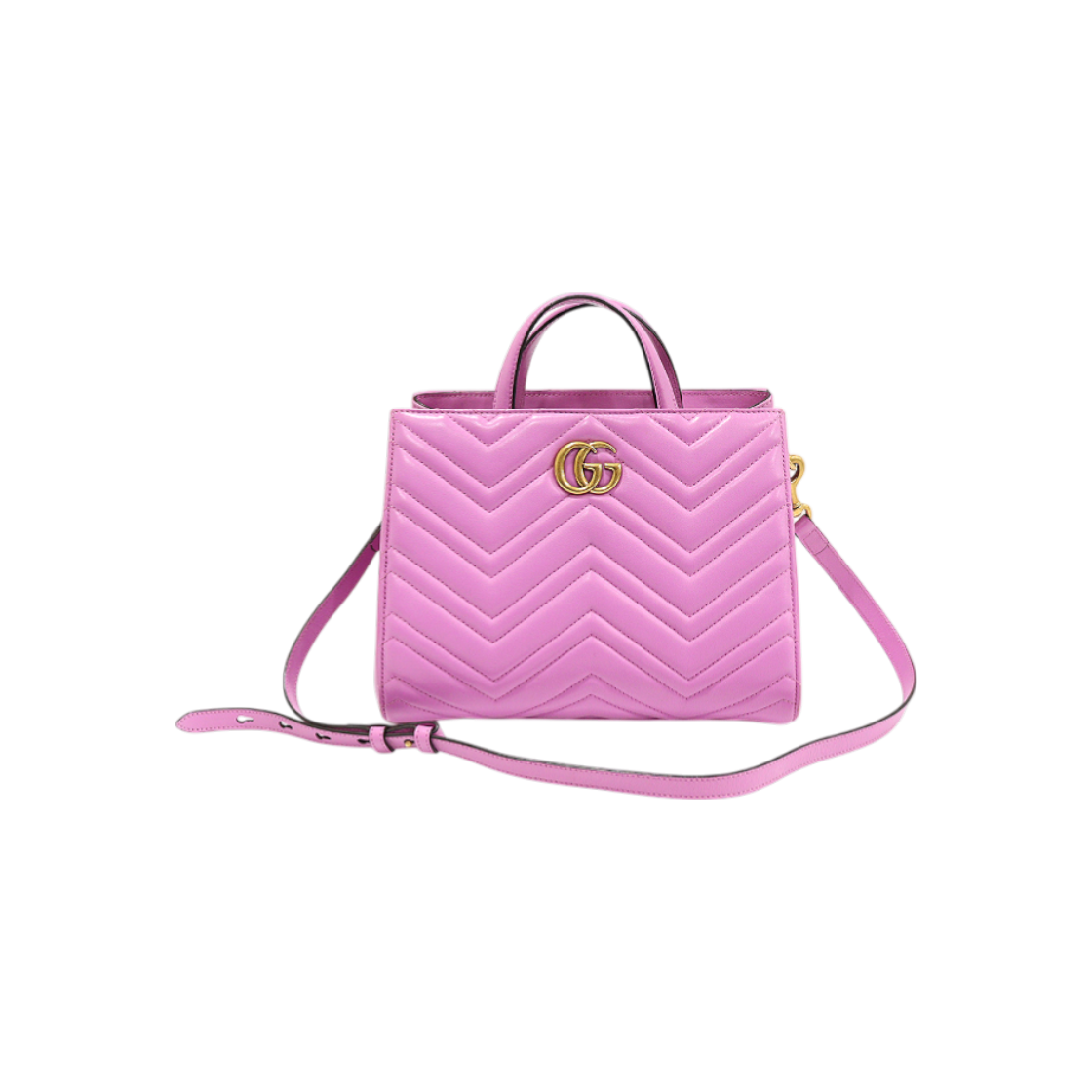 ITQ8IFJHTJK6 Gucci 448054 Pink Matelasse Chevron GG Marmont Small Top Handle 2-Way Bag