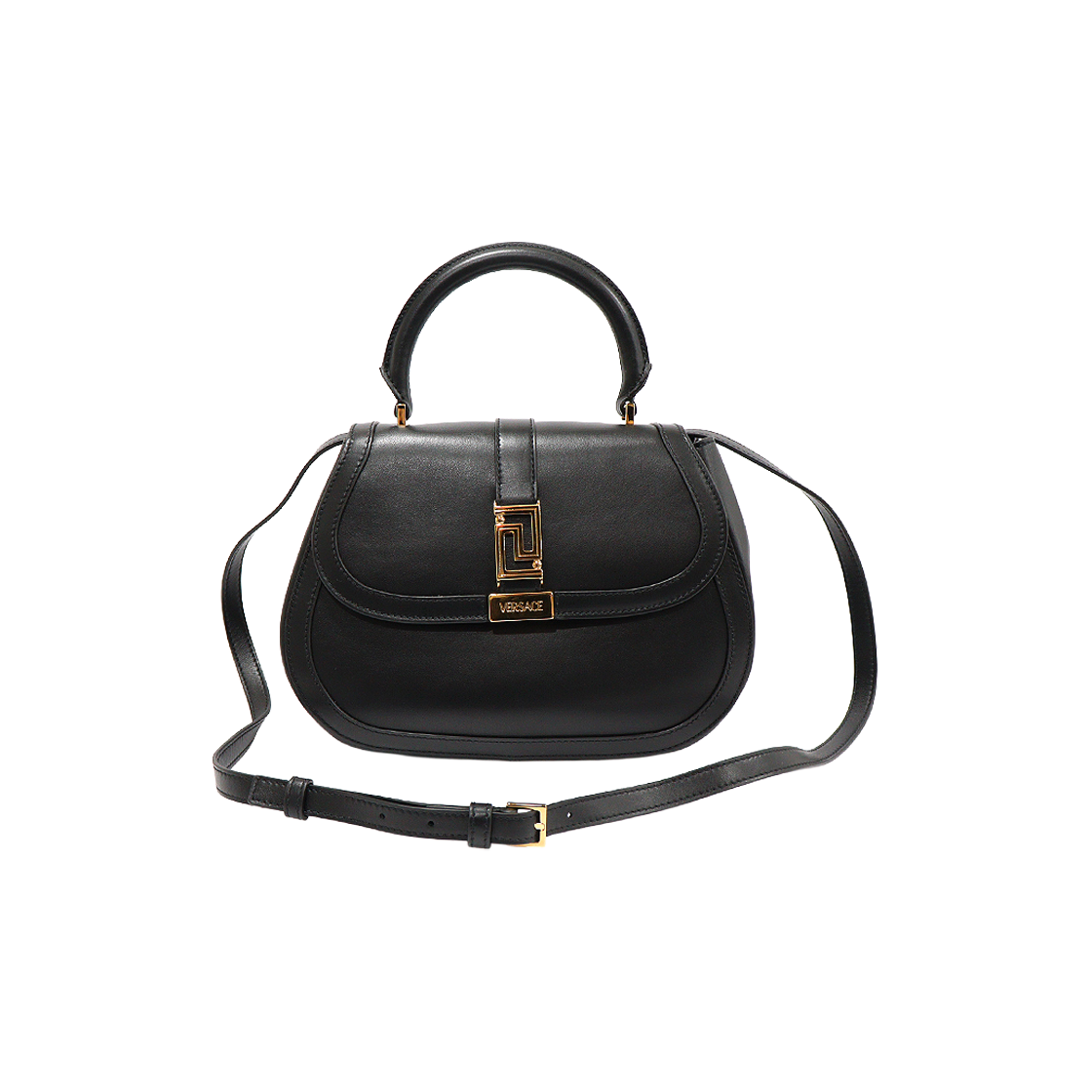 베르사체 1012105 블랙 카프스킨 금장 GRECA GODDESS 탑핸들 2WAY(Versace 1012105 Black Calfskin Gold Greca Goddess Top Handle 2-Way Bag)