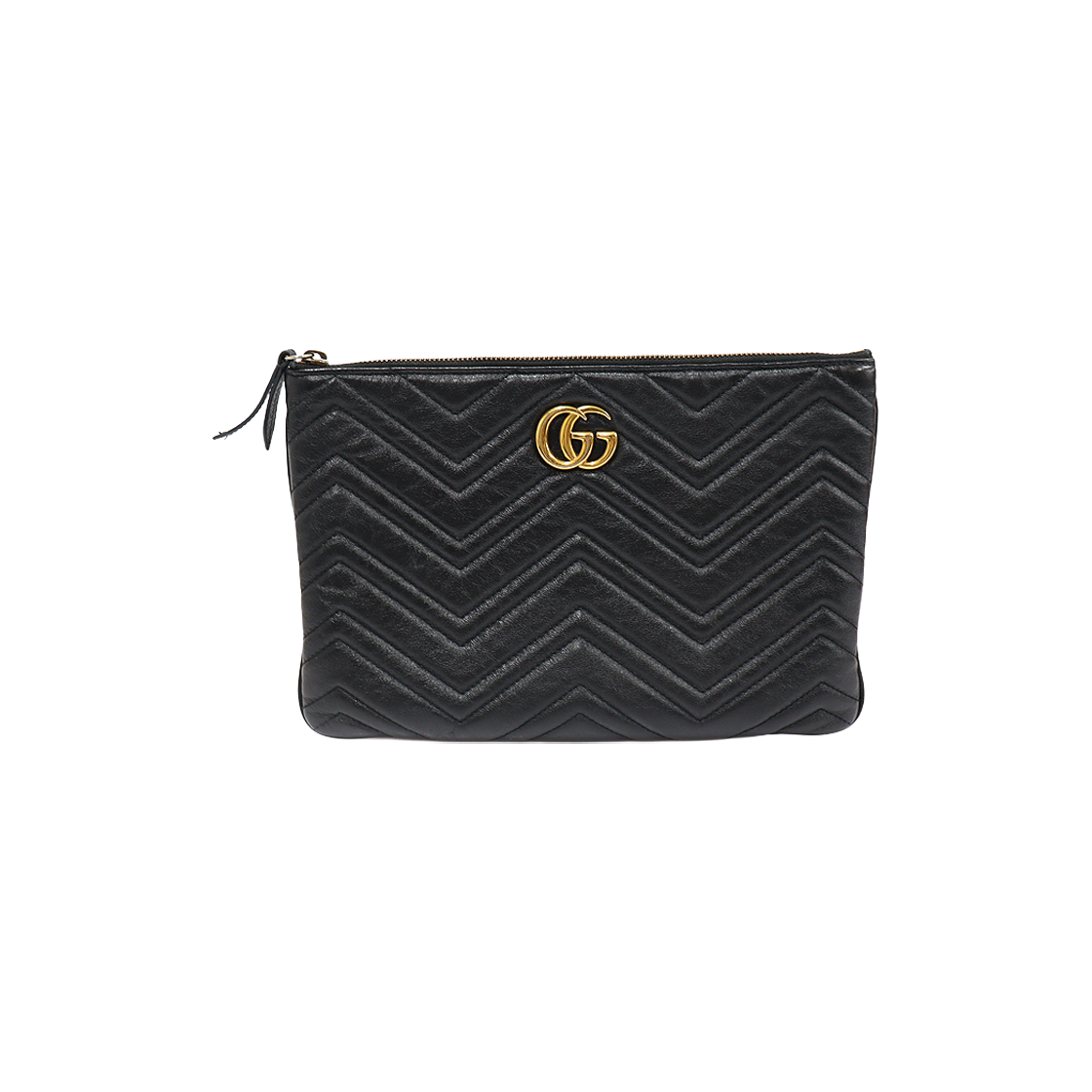 IT6HVEL3SBQI Gucci 525541 Black Matelasse Chevron GG Marmont Pouch Clutch