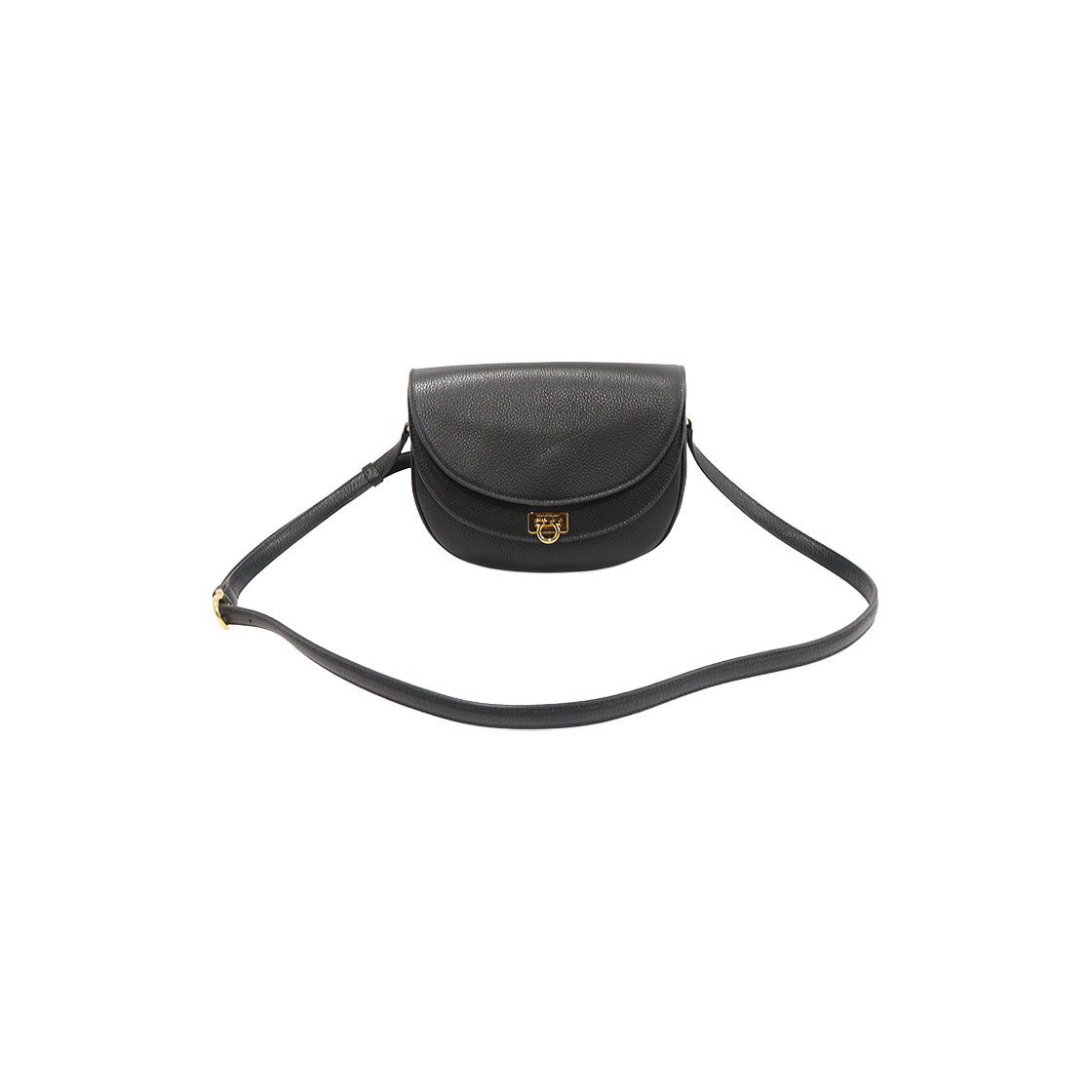 IT5BKDEKSED3 Ferragamo 21 I333 Black Calfskin Gold Gancini Small Travel Crossbody Bag
