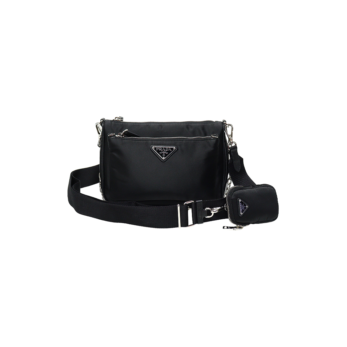ITRFDCN89CES Prada 1BH168 Black Tessuto Saffiano Triangle Logo Re-Nylon Crossbody Bag 2-Way