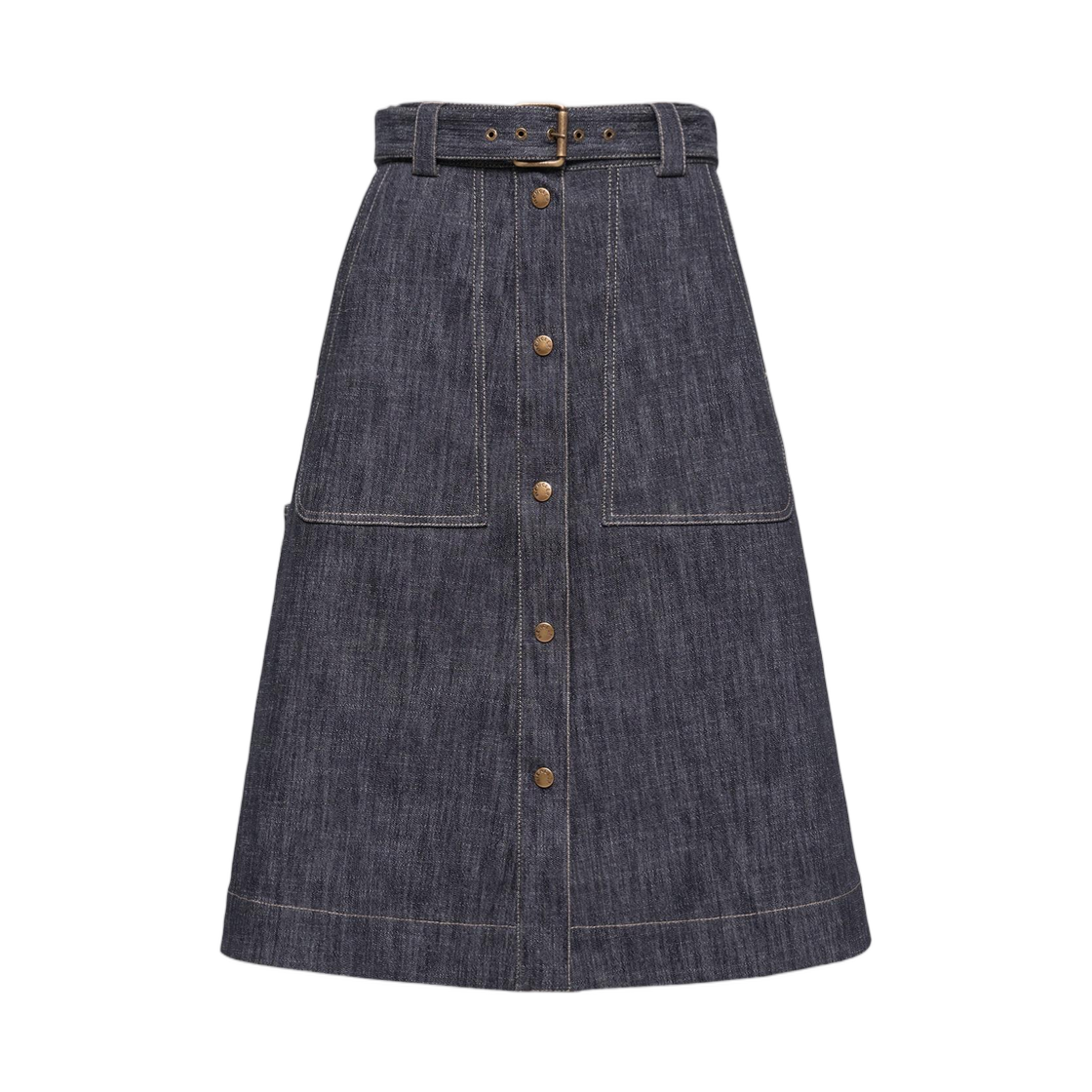 (W) 몽클레르 데님 니 렝스 스커트 데님 블루 - 26SS((W) Moncler Denim Knee Length Skirt Denim Blue - 26SS)