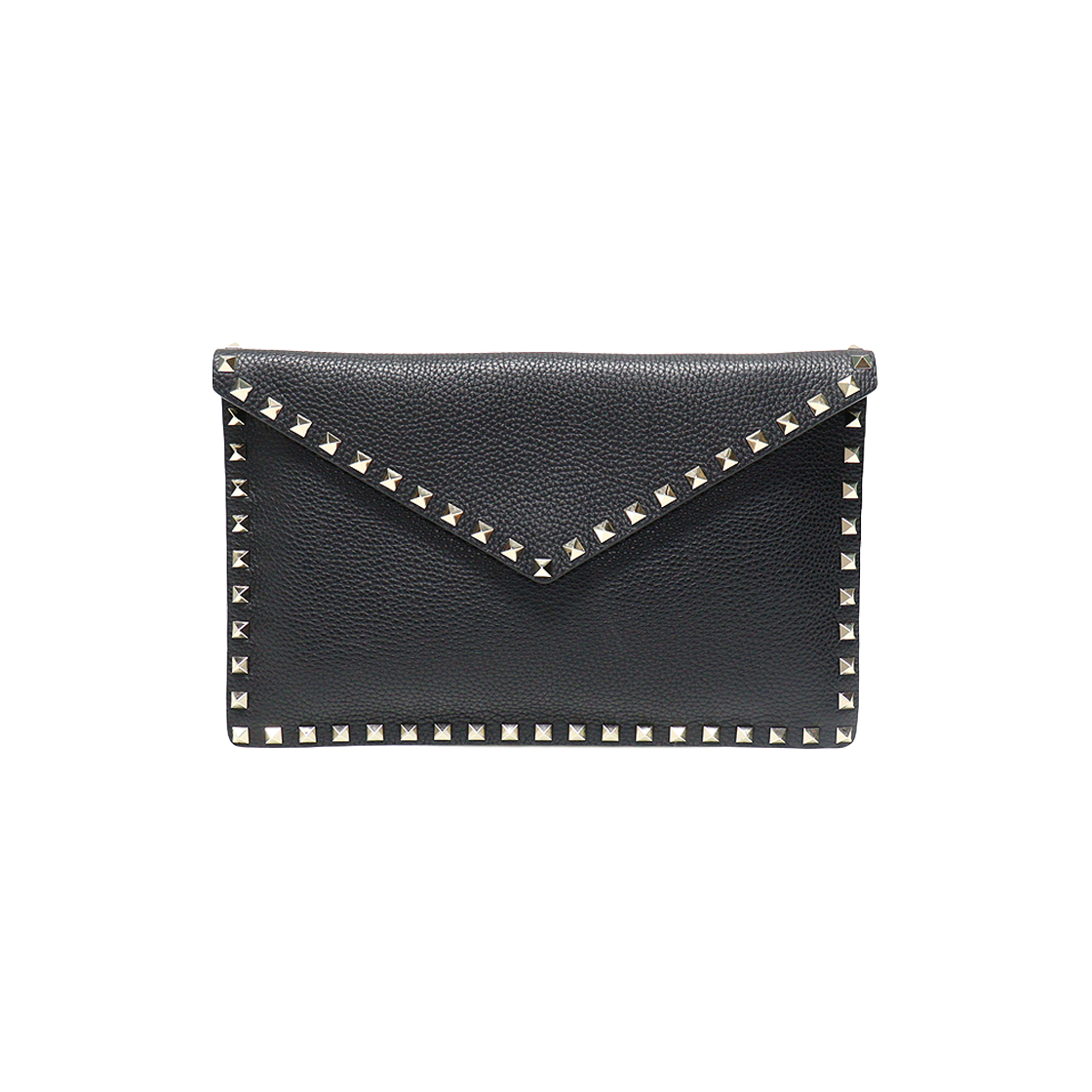발렌티노 VW2P0P56VSH 블랙 스탐파 알체 카프스킨 금장 락스터드 엔벨로프 파우치 클러치(Valentino Black Stamp Alce Calfskin Gold Rockstud Envelope Clutch) - 1