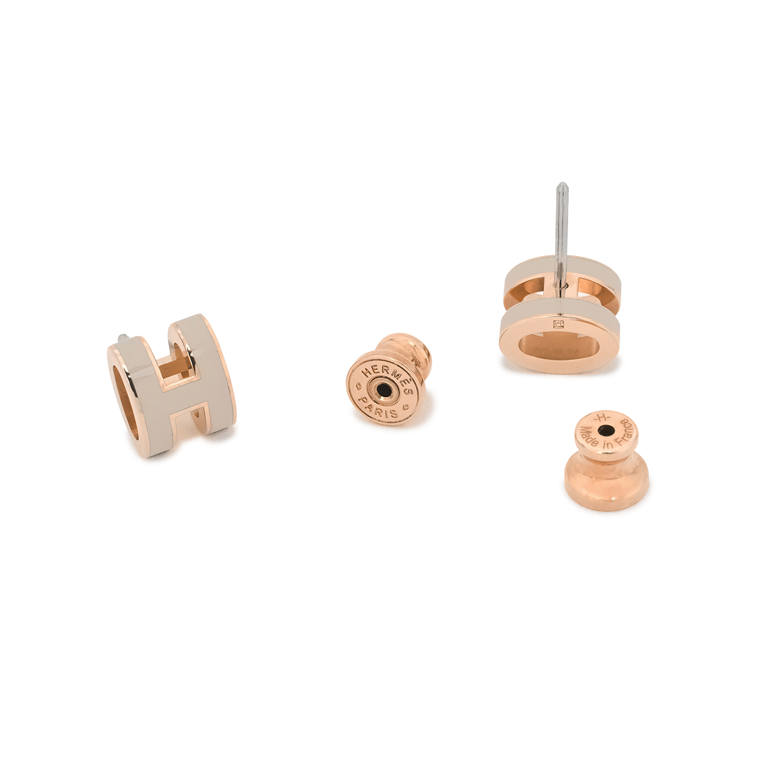 (W) 에르메스 미니 팝아슈 이어링 로즈 골드 하드웨어 & 마롱 글라세((W) Hermes Mini Pop H Earrings Rose Gold & Marron Glace) - 2