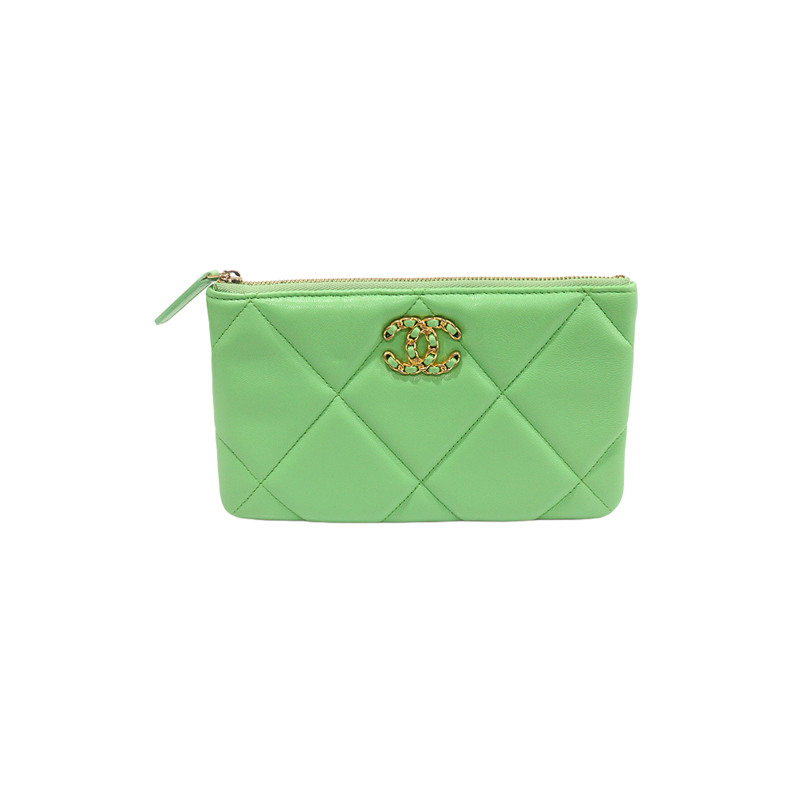 샤넬 AP1059 그린 고트스킨 금장 메탈 로고 19 스몰 파우치 (30번대)(Chanel AP1059 Green Goatskin Gold Metal Logo 19 Small Pouch (30 Series)) - 1
