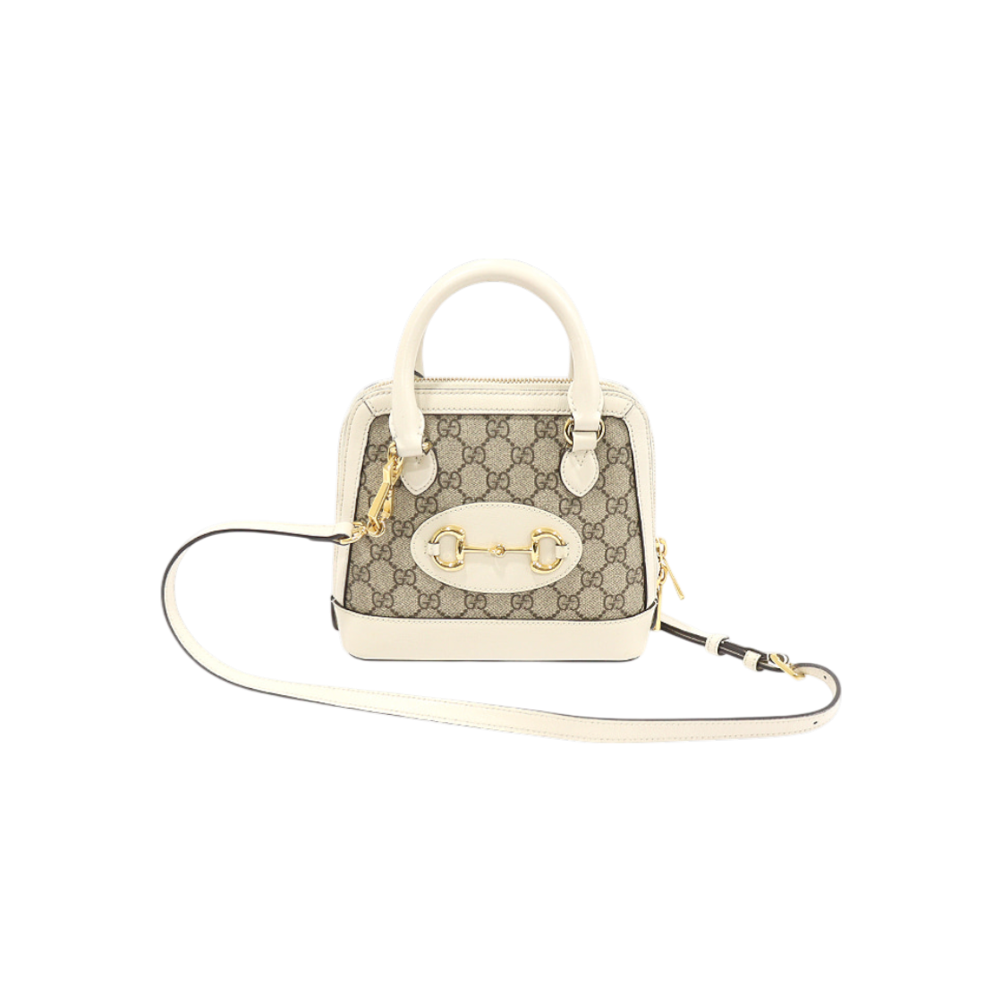 구찌 640716 GG 수프림 캔버스 화이트 레더 홀스빗 1955 미니 탑 핸들백 2WAY(Gucci 640716 GG Supreme Canvas White Leather Horsebit 1955 Mini Top Handle Bag 2-Way)