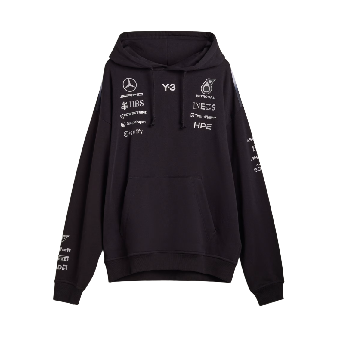 메르세데스 AMG 페트로나스 x Y-3 F1 팀 실버 애로우 메르세데스 팀 후드 블랙(Mercedes AMG Petronas x Y-3 F1 Team Silver Arrow Mercedes Team Hoodie Black) - 1