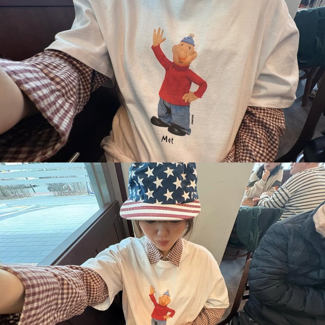 MAINBOOTH [Pat&Mat] Mat T-shirt White 착용 스타일 - 2