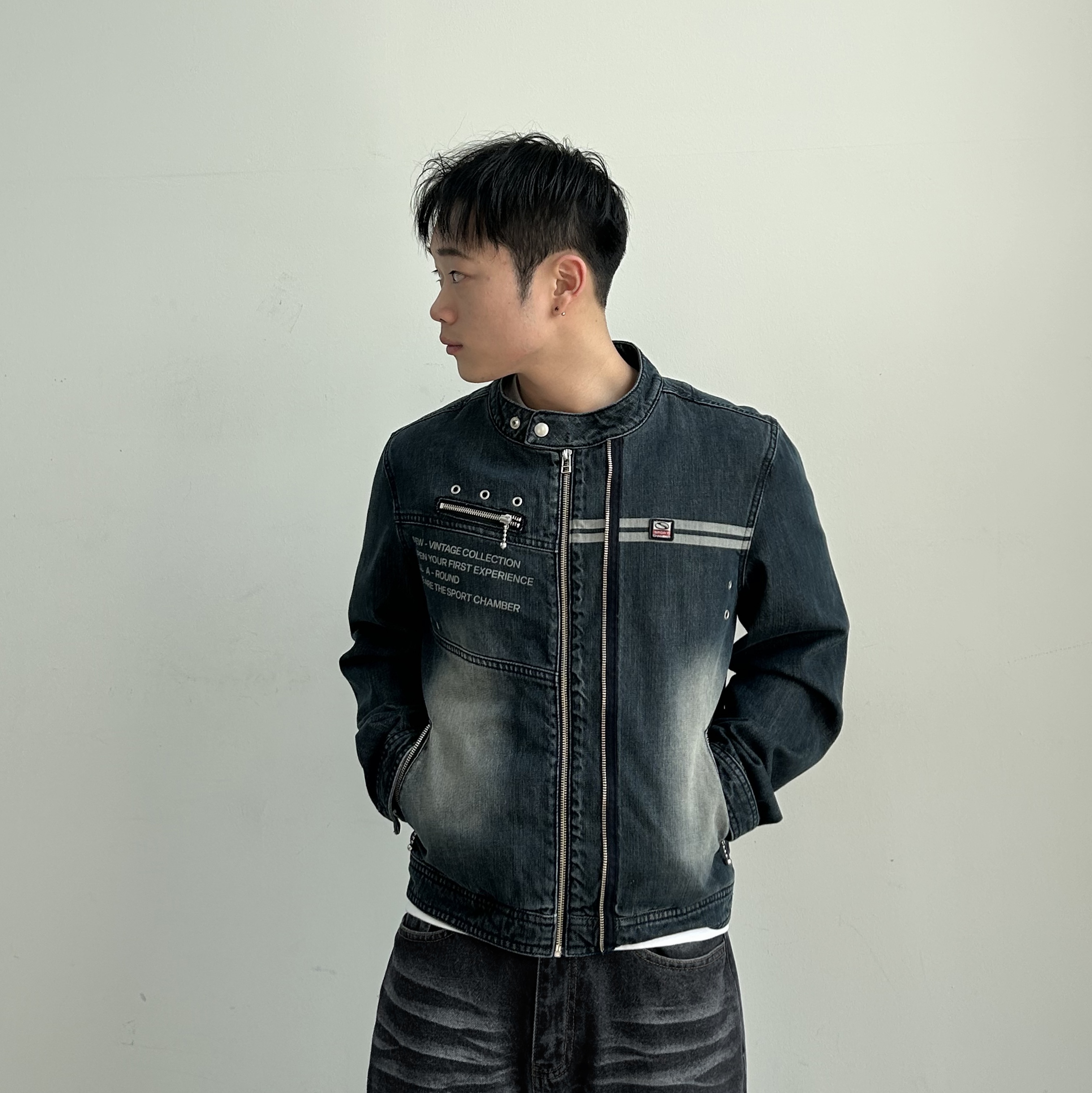 SPORT CHAMBER SC Denim Biker Jacket INDIGO 착용 스타일 - 2