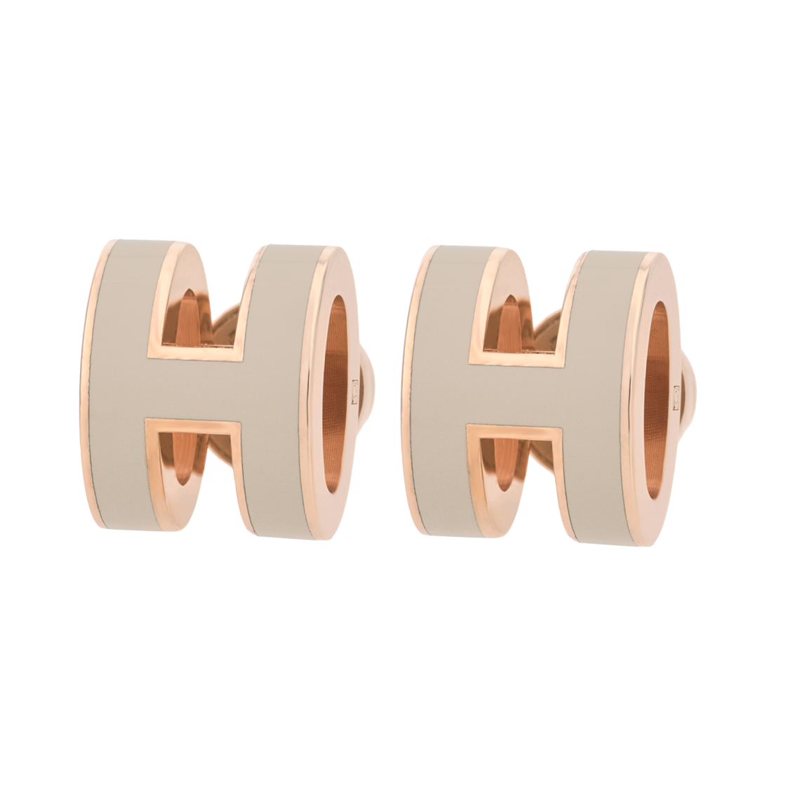 (W) 에르메스 미니 팝아슈 이어링 로즈 골드 하드웨어 & 마롱 글라세((W) Hermes Mini Pop H Earrings Rose Gold & Marron Glace) - 1