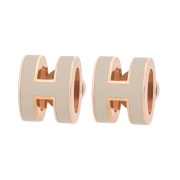 (W) Hermes Mini Pop H Earrings Rose Gold & Marron Glace