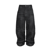 AX CONNECTION Raised Surface Washed Wide Denim Pants