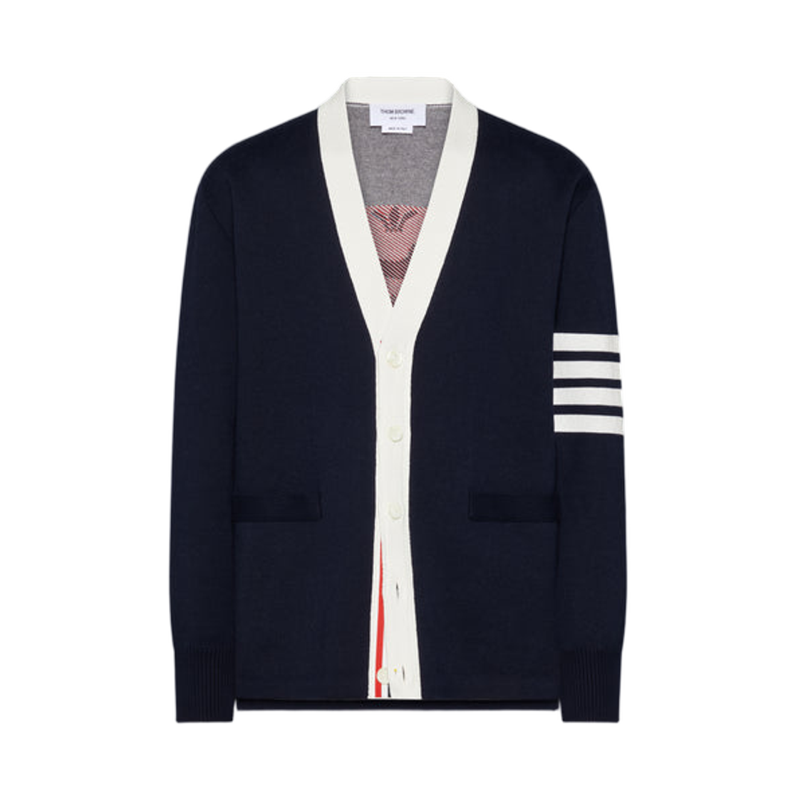 MKC634A-Y3043-415 Thom Browne Crest Intarsia Jacquard 4-Bar Rugby Fit Cardigan Navy