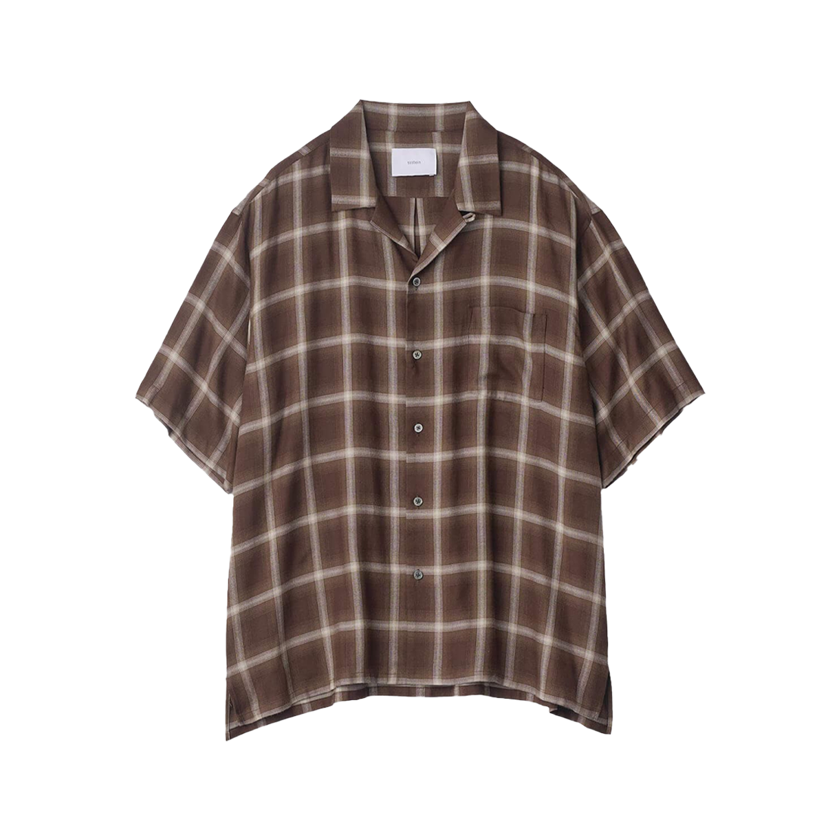슈타인 리오셀 비스코스 체크 오버사이즈 오픈 칼라 쇼트 슬리브 셔츠 브라운 옴브레 - 26SS