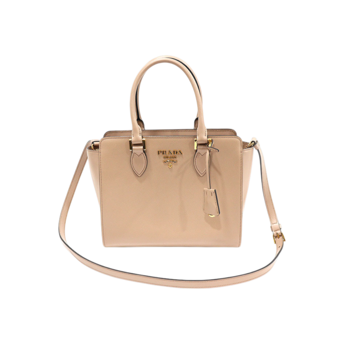 ITGQ99LFAIAJ Prada Beige Saffiano Soft Calfskin Gold Logo 2-Way Bag
