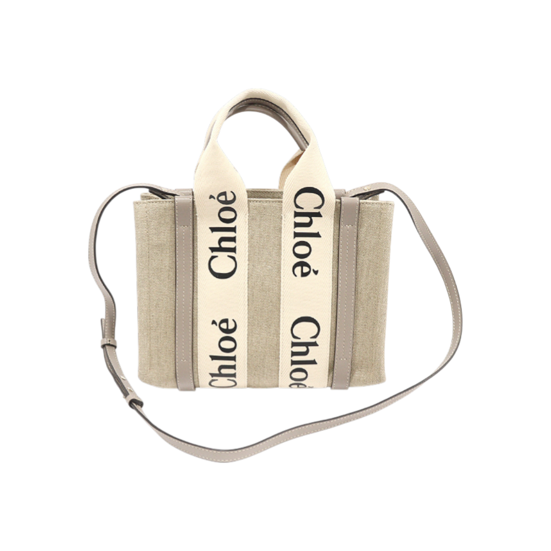 끌로에 CHC22AS397I26 리넨 캔버스 그레이 샤이니 카프스킨 우디 스몰 2WAY(Chloe Woody Small 2-Way Bag in Gray Shiny Calfskin and Linen Canvas) - 1