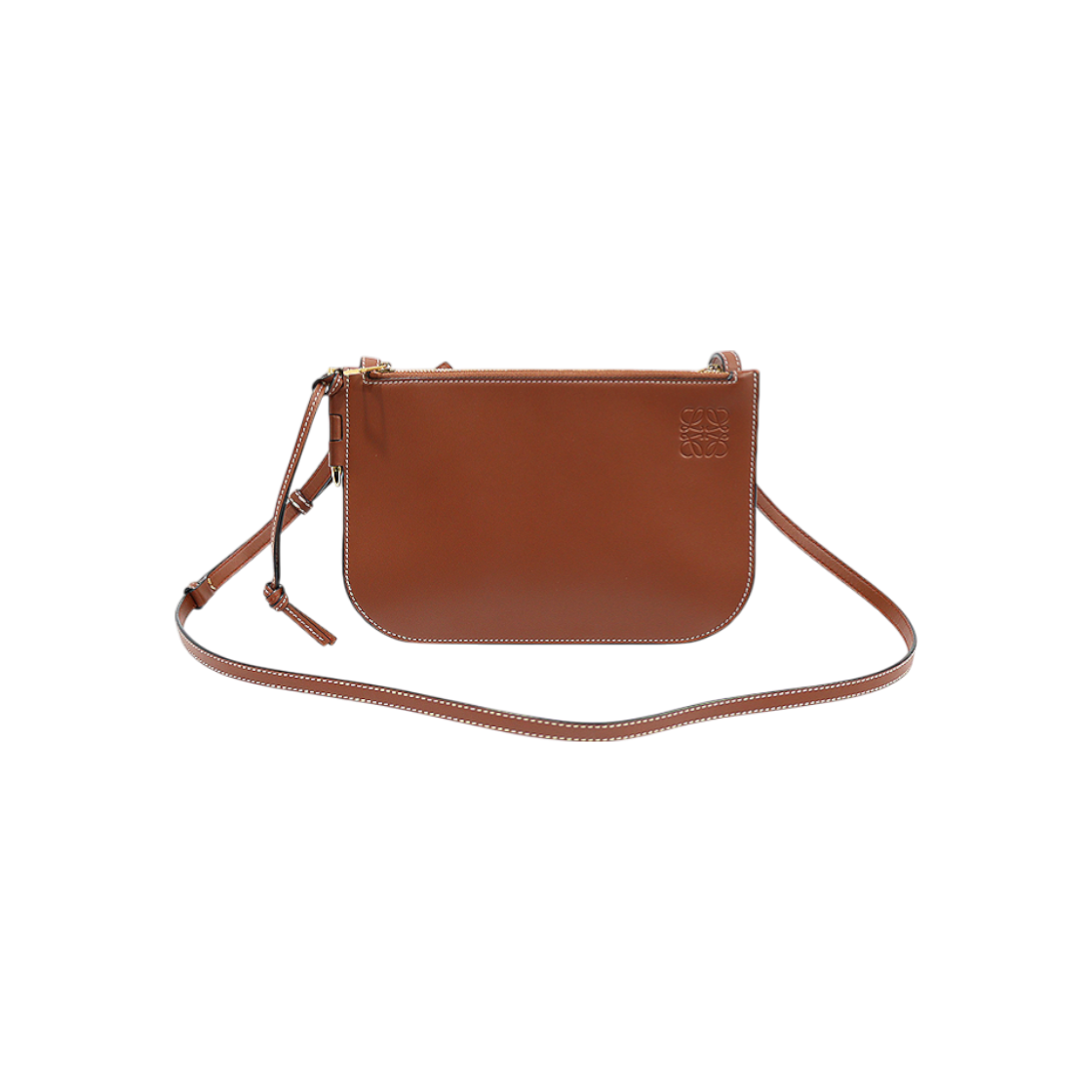 로에베 113.54.Z43 브라운 카프스킨 게이트 더블 지퍼 파우치 크로스백(Loewe 113.54.Z43 Brown Calfskin Gate Double Zip Pouch Crossbody Bag)