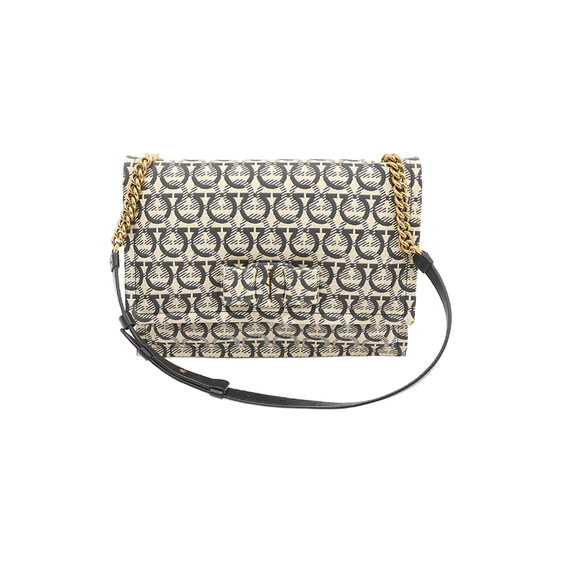 ITN9I4HWMTN4 Salvatore Ferragamo 21 0363 Gancini Pattern Jacquard Padded Vara Bow Viva Small Chain Shoulder Bag