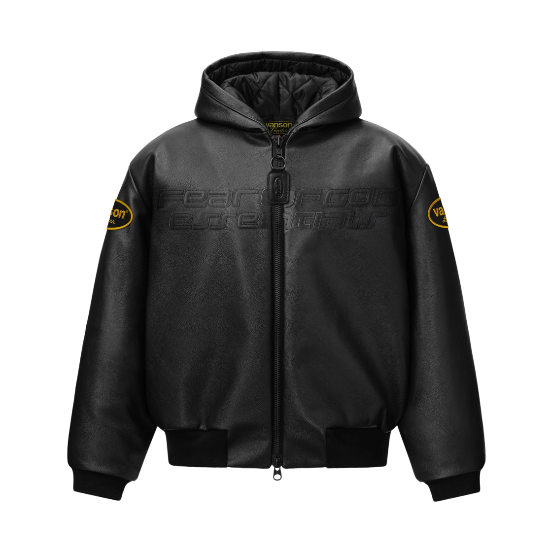 에센셜 x 밴슨 레더 후디드 봄버 자켓 블랙(Essentials x Vanson Leather Hooded Bomber Jacket Black)