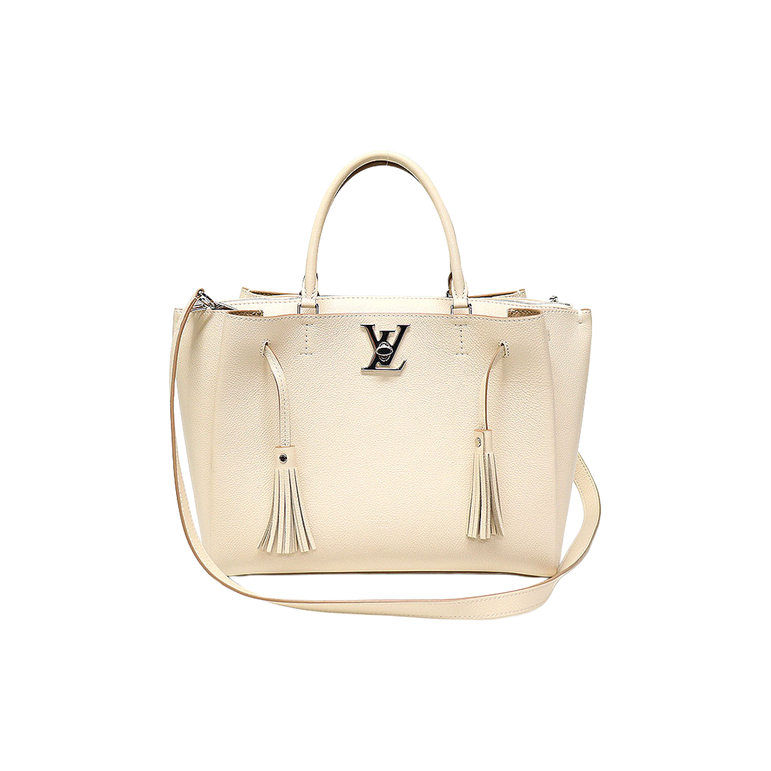 ITA577BCT3V3 Louis Vuitton M54265 Cream Beige Calfskin Silver Lockme Tote 2-Way