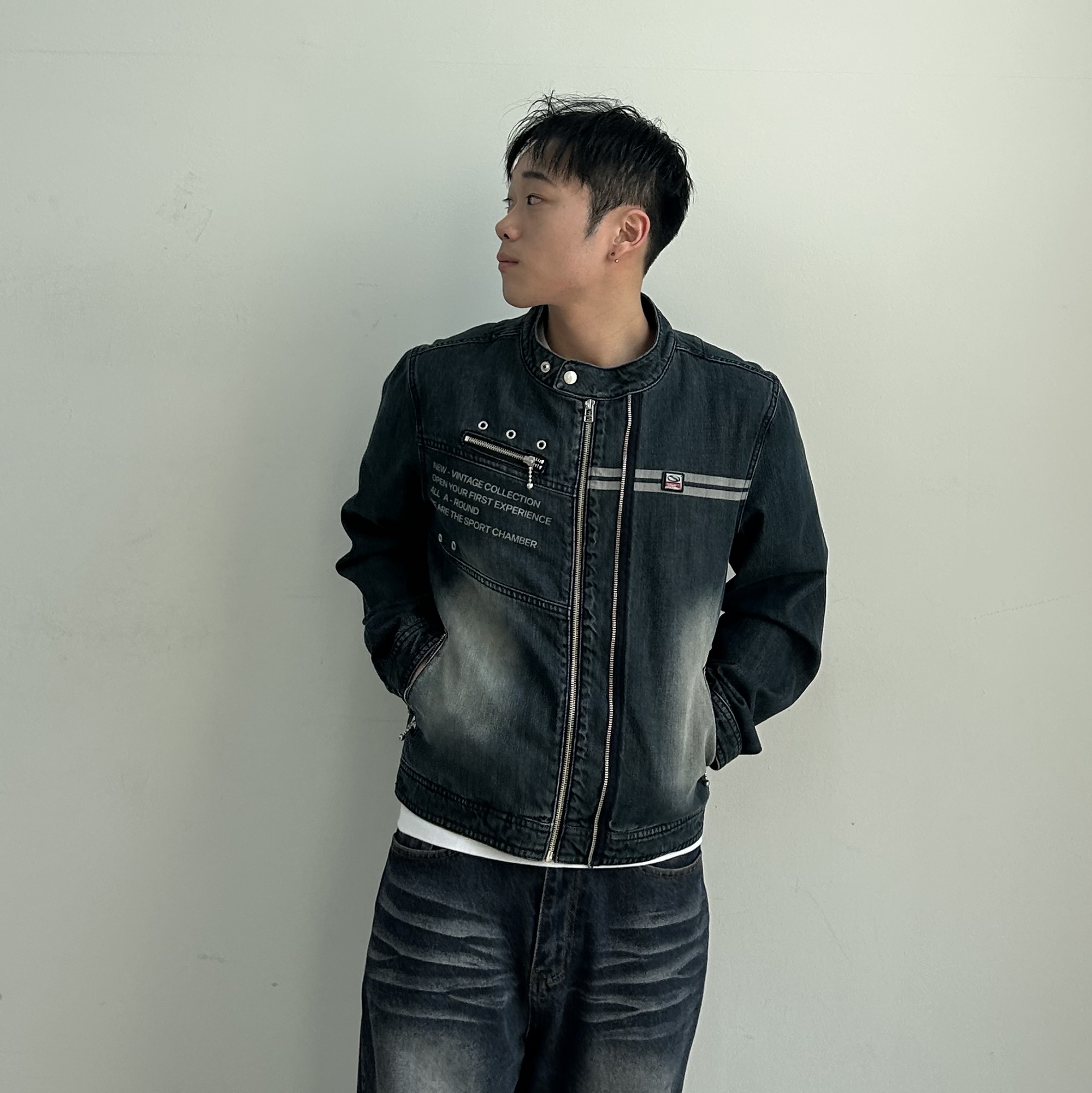 SPORT CHAMBER SC Denim Biker Jacket INDIGO 착용 스타일 - 1