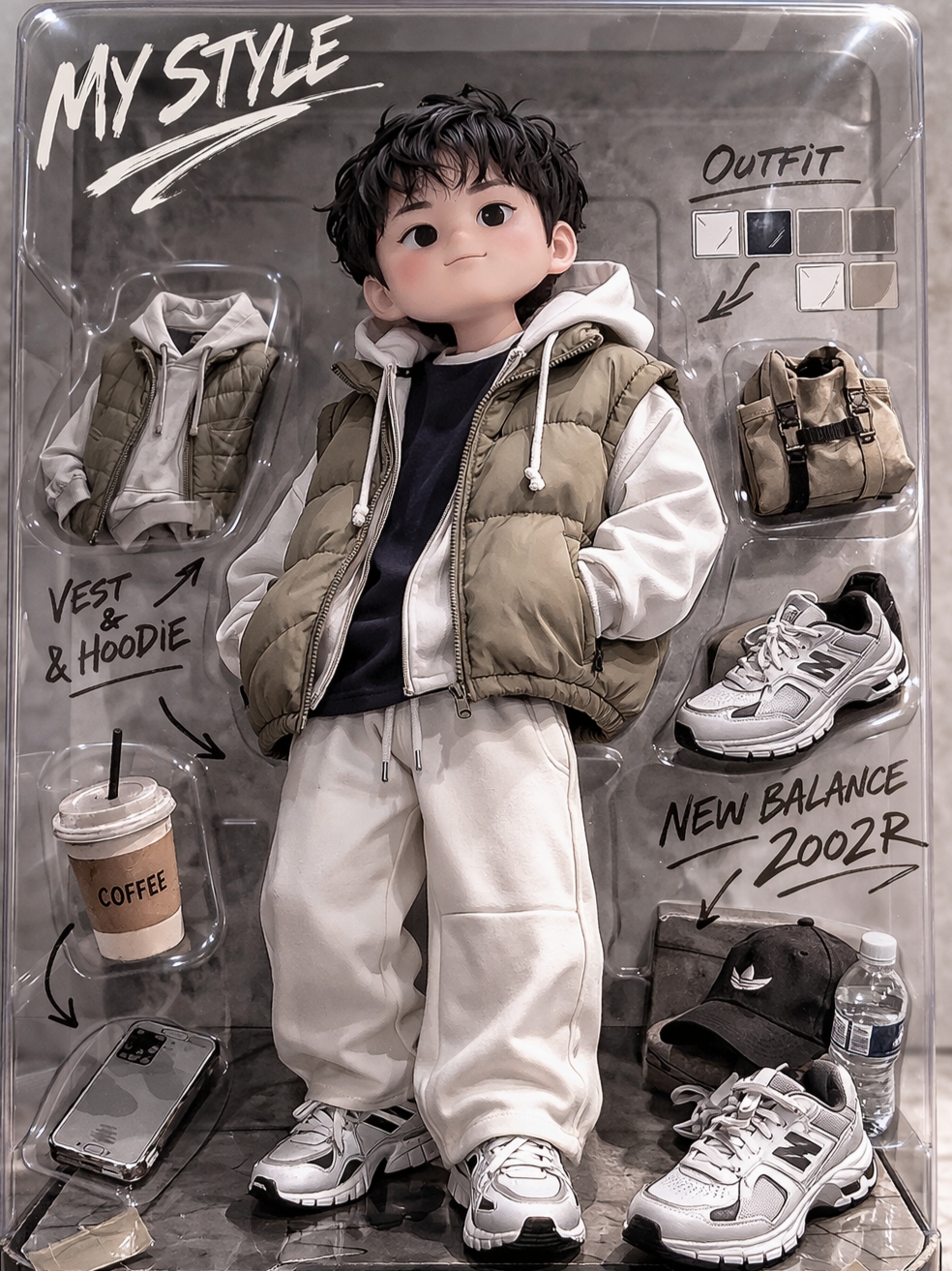 (W) GU Heavy Weight Sweat Barrel Leg Pants Natural, (W) Nike P-6000 Coconut Milk Metallic Silver 착용 스타일 - 5