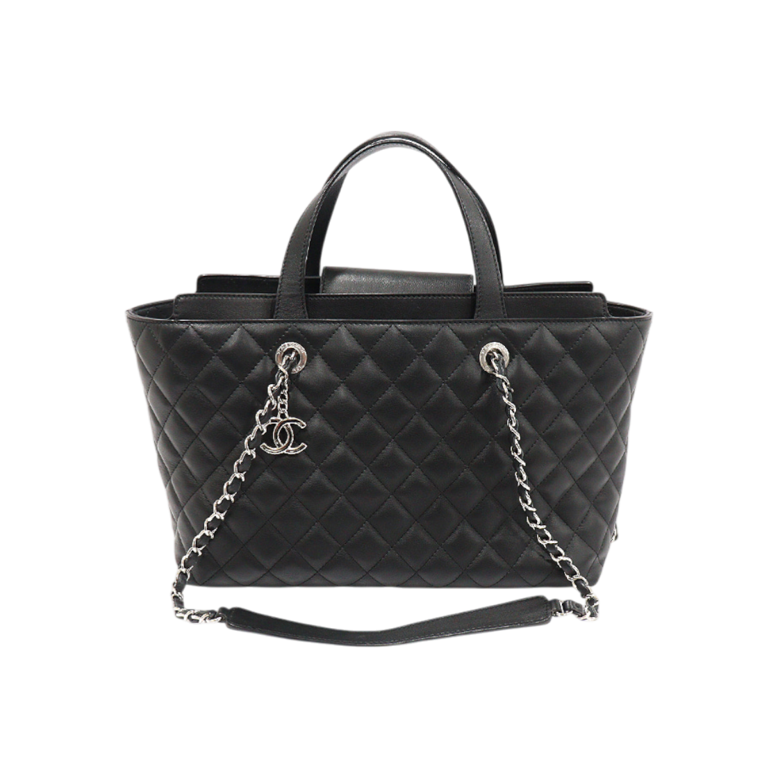 샤넬 A98683 블랙 카프스킨 은장 CC로고 라지 쇼핑 2WAY (24번대)(Chanel A98683 Black Calfskin Silver CC Logo Large 2-Way Shopping Bag (24 Series))