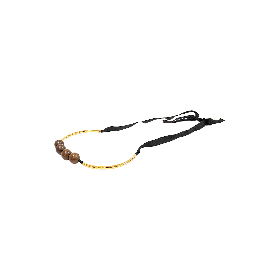 IT6LTBAV7OBH Marni Wood Ball Decorative Belt and Necklace with Gold Metal Ribbon