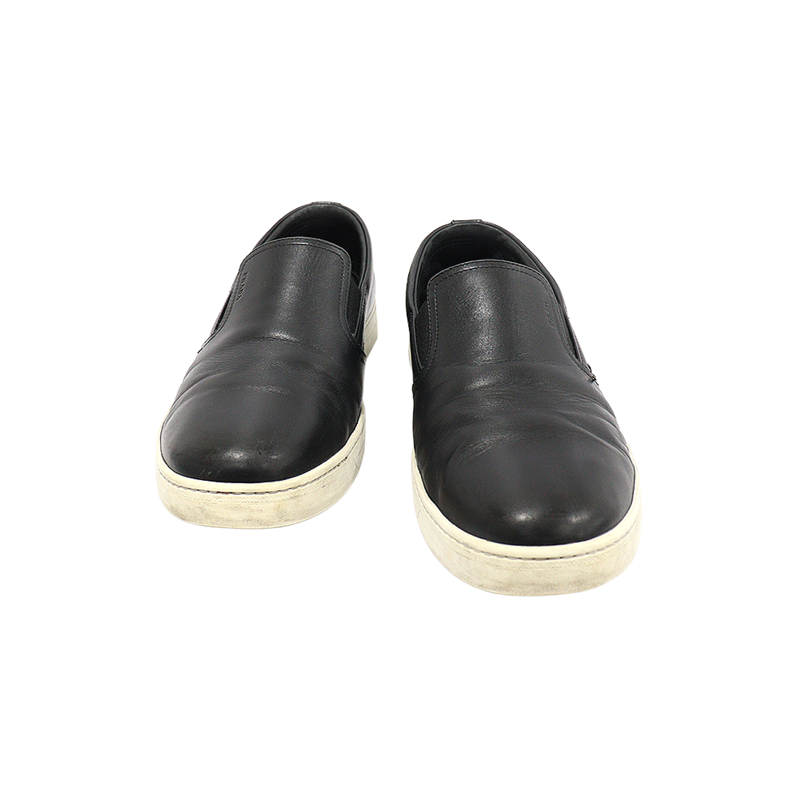 프라다 4D2733 블랙 레더 남성 슬립온 스니커즈 9.5(Prada 4D2733 Black Leather Men's Slip-On Sneakers Size 9.5) - 1