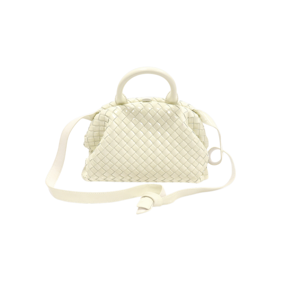 보테가 베네타 691188 초크 화이트 페이던트 인트레치아토 스몰 토트 2WAY(Bottega Veneta 691188 Chalk White Patent Intrecciato Small Tote 2-Way) - 1