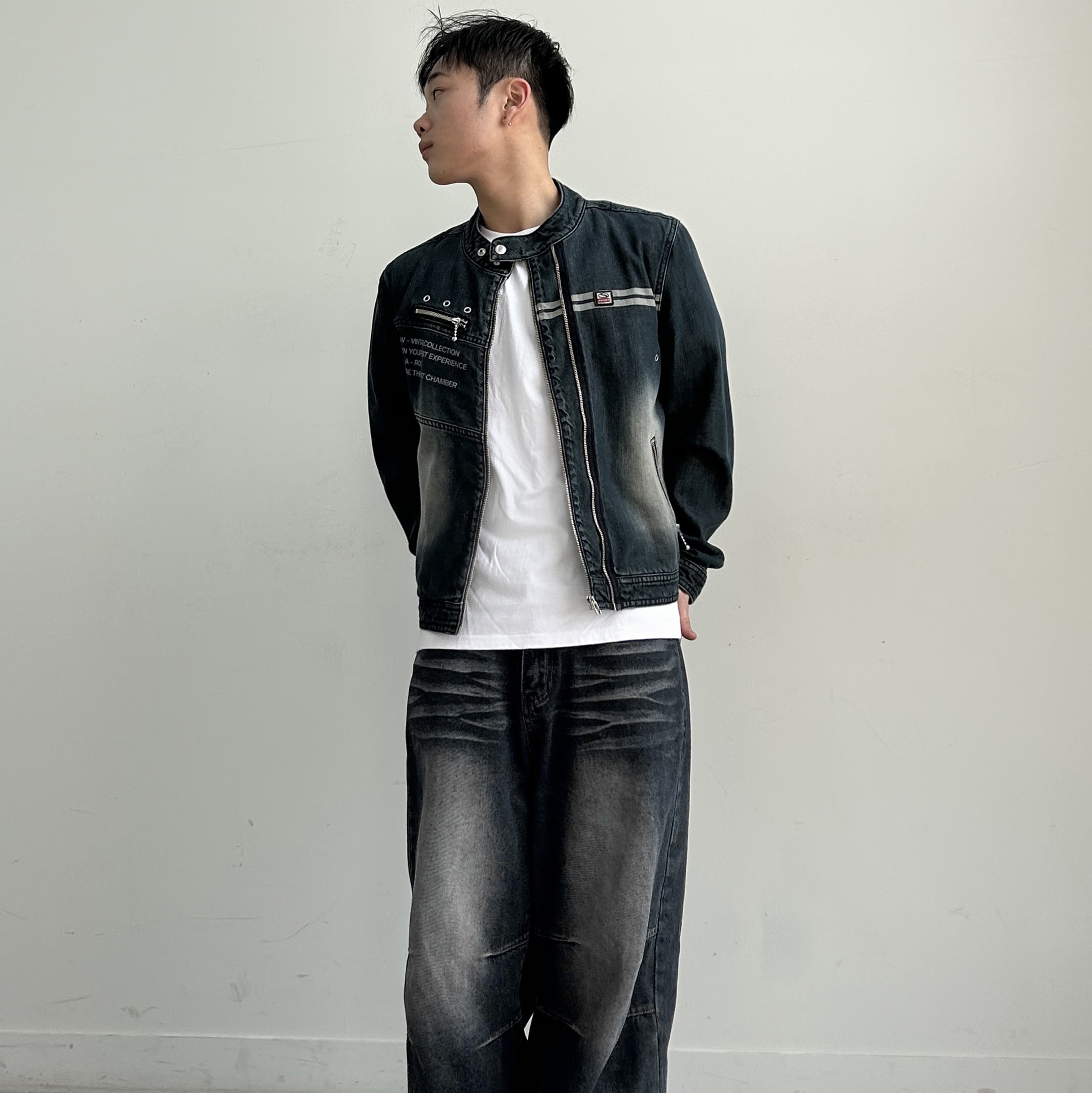 SPORT CHAMBER SC Denim Biker Jacket INDIGO 착용 스타일 - 4