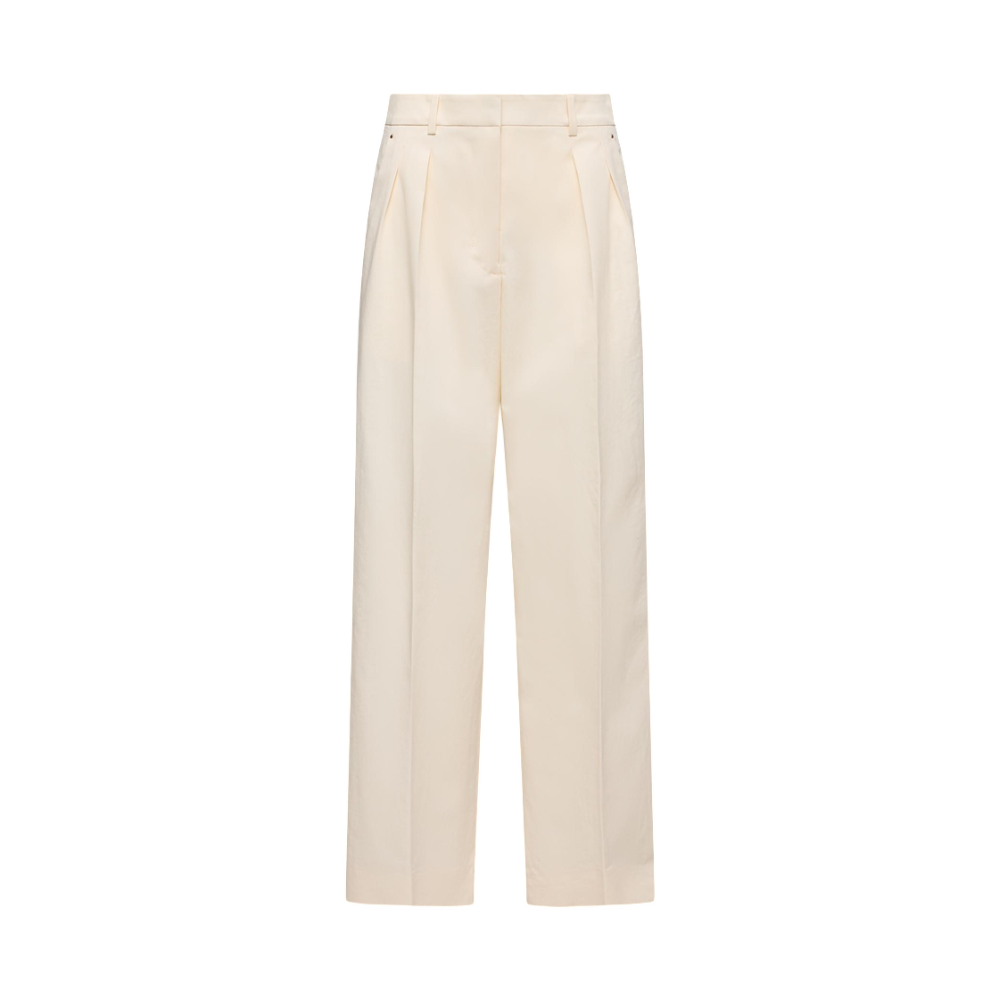 L1-093-2A00004-599CG-051 (W) Moncler Cotton Gabardine Wide-Leg Tailored Trousers White Ivory - 26SS