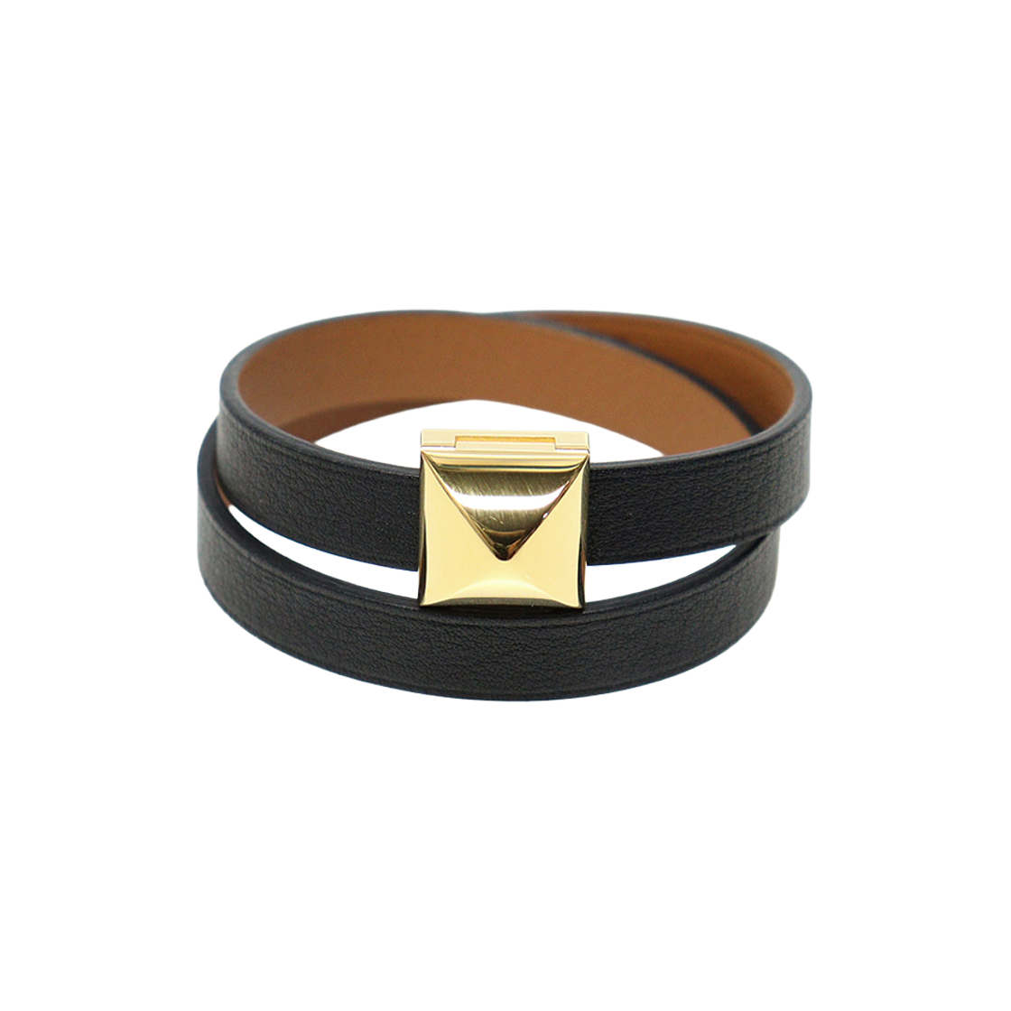 에르메스 H072960CCAET2 블랙 브라운 스위프트 카프스킨 금장 메도르 인피니 더블 투어 팔찌 T2(Hermes Medor Infinity Double Tour Bracelet T2 in Black Brown Swift Calfskin with Gold Hardware)