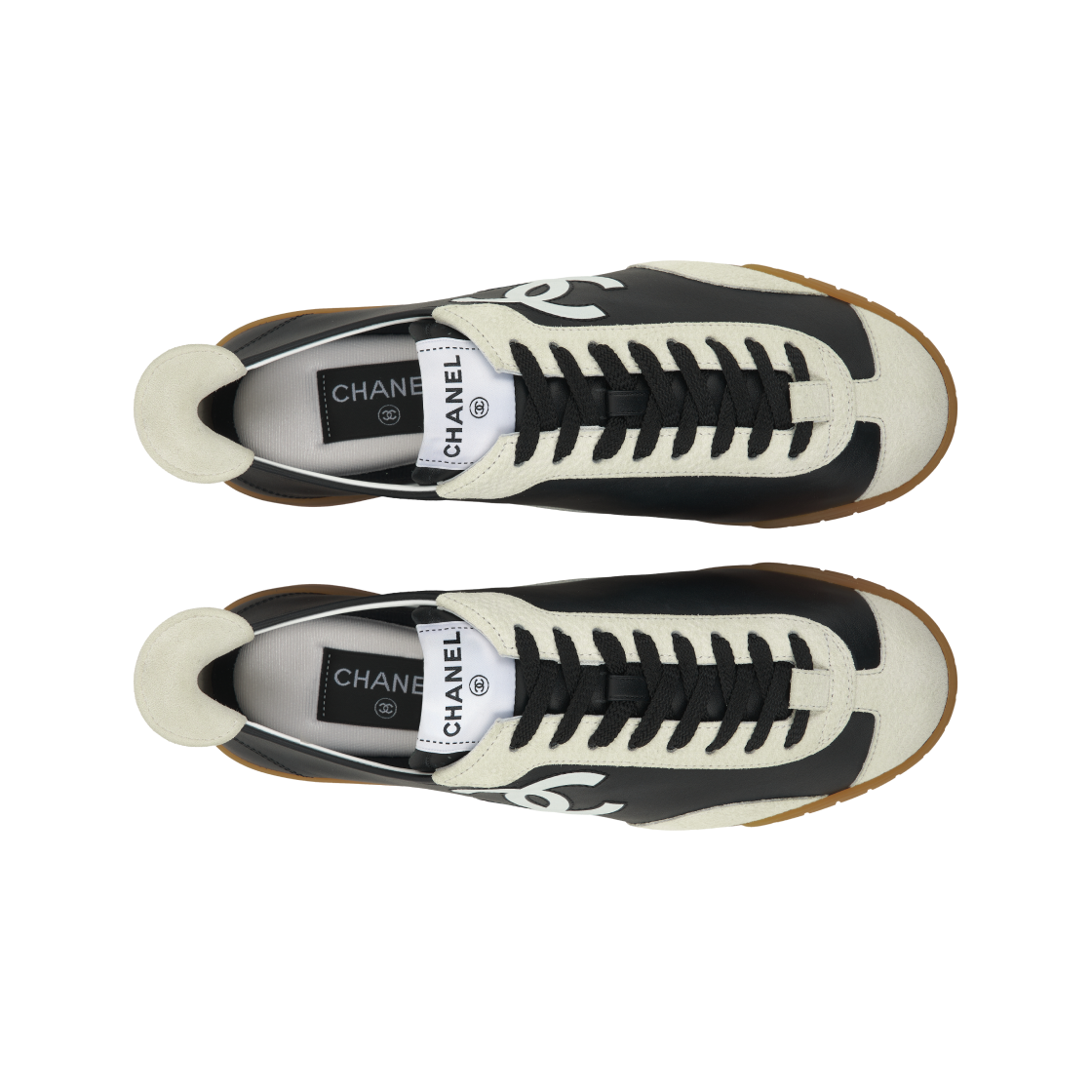 (W) 샤넬 스니커즈 카프스킨 & 엠보스드 스웨이드 카프스킨 블랙 화이트((W) Chanel Sneakers Calfskin & Embossed Suede Calfskin Black White) - 5